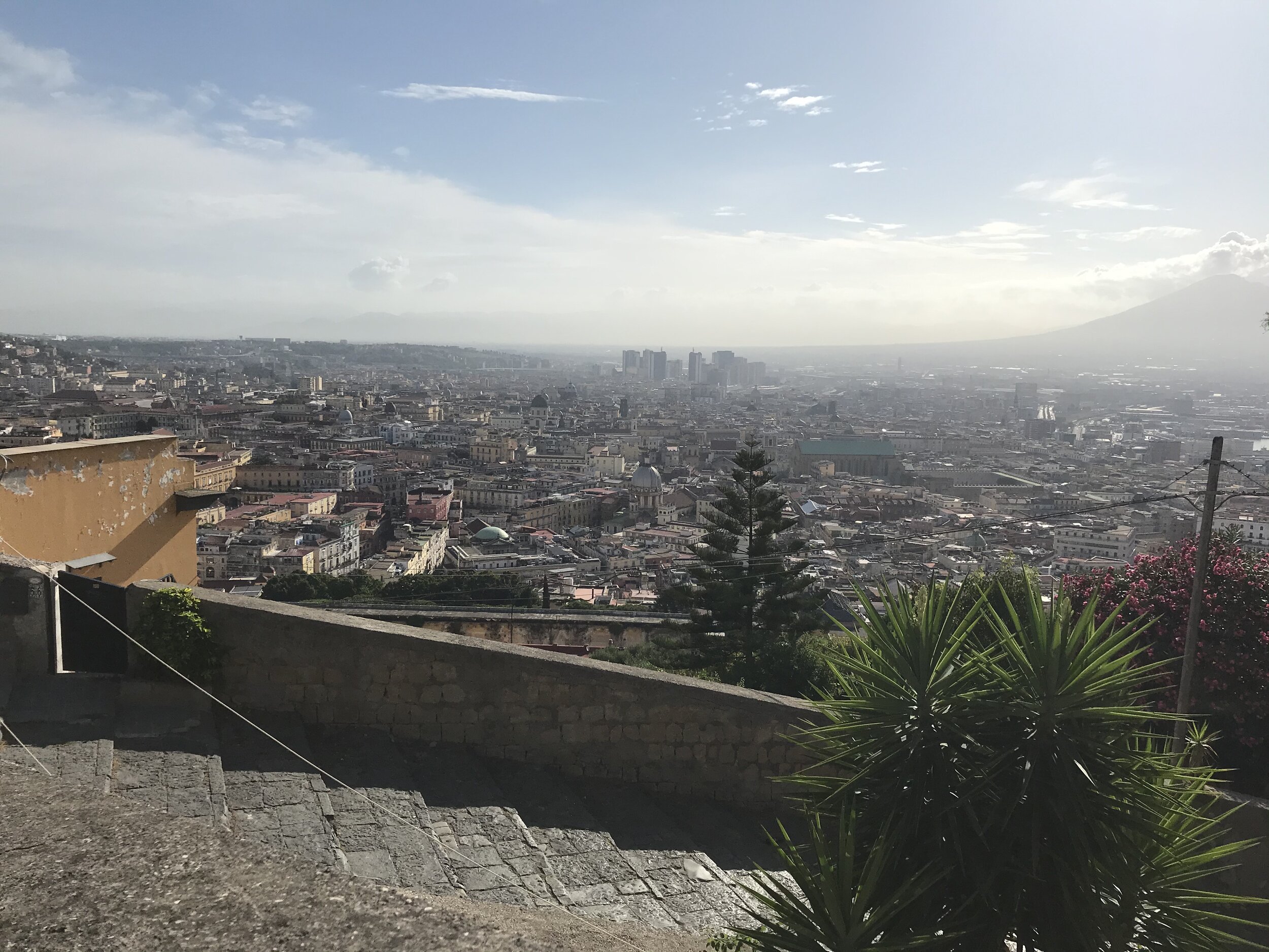   NAPLES, Italy: August 7th, 2020. PICTURED:  View from the Panoramic Stairways, a medieval step commuter path which descends down into the city from Monastery of San Martino and Castel Sant’Elmo. 