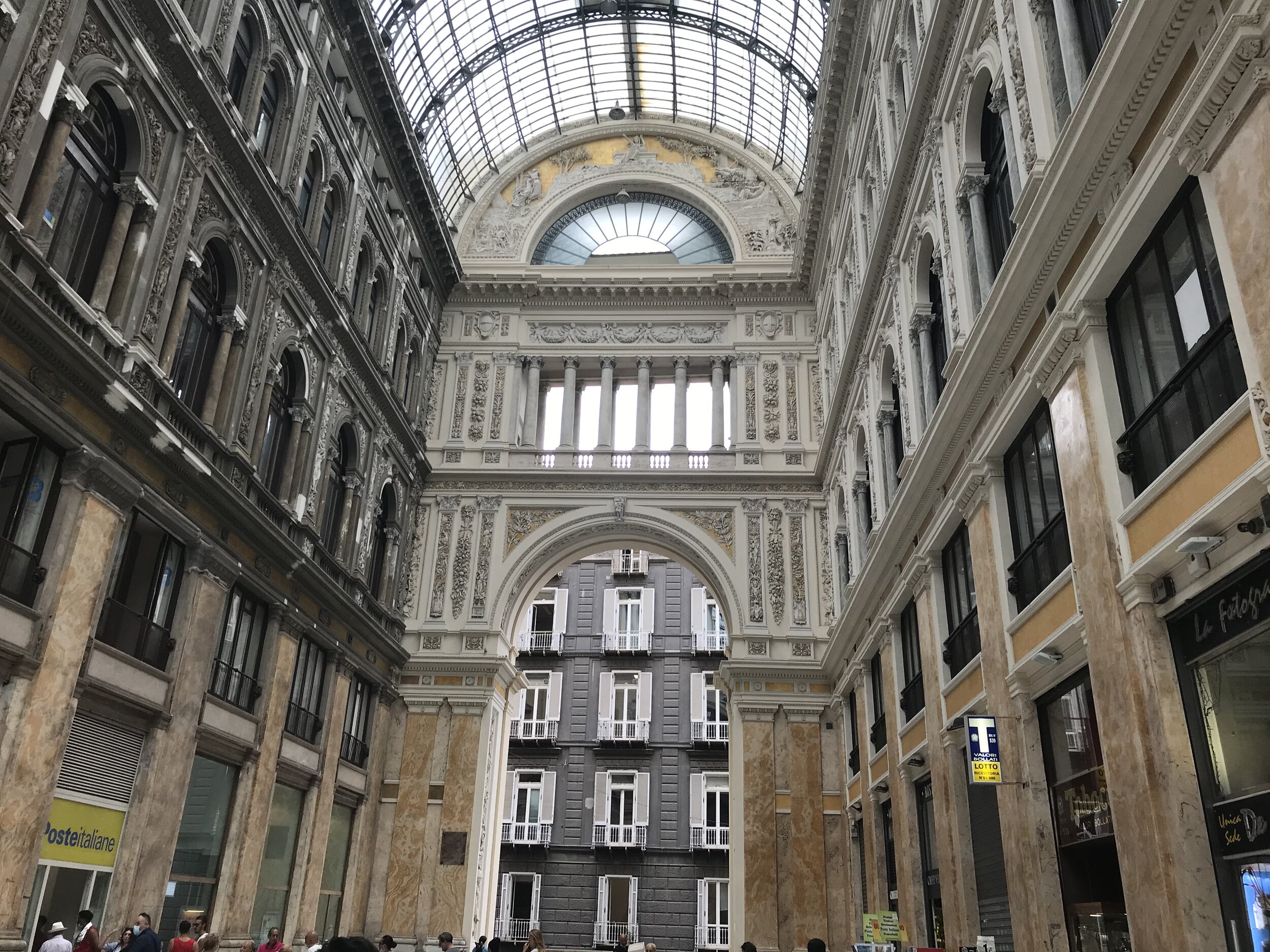   NAPLES, Italy. August 7th, 2020. PICTURED:  Light gently filters through the glass atop Galleria Umberto I, where one can shop for luxury brands or just enjoy getting a bit of shade. 