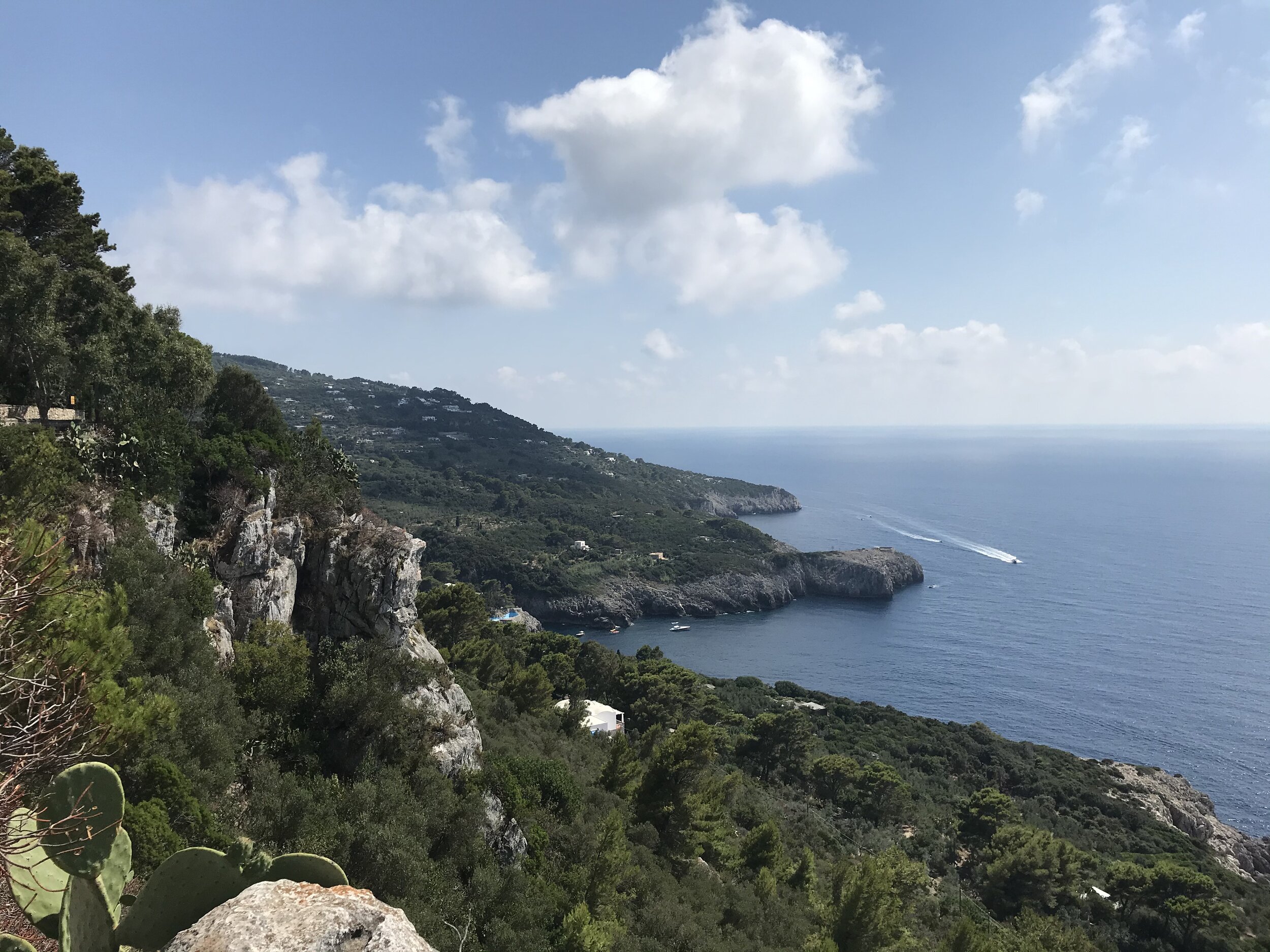  CAPRI, Napoli. August 4th, 2020. PICTURED: The terrain of Capri rolls into the beautiful blue sea. Seen from the hills surrounding Emperor Tiberius’ villa. 