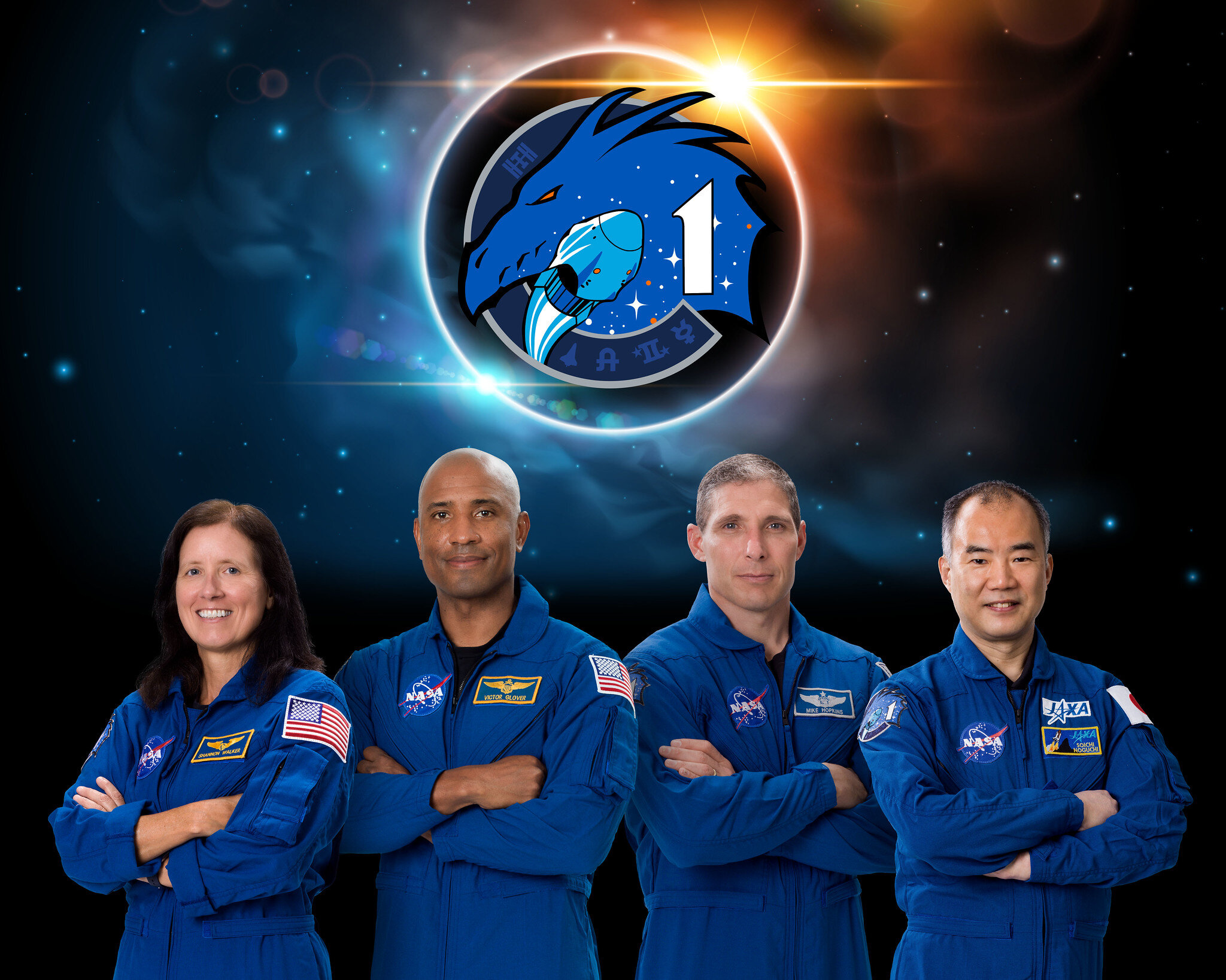 PICTURED: The SpaceX Crew-1 official crew portrait with (from left) NASA astronauts Shannon Walker, Victor Glover, Mike Hopkins, and JAXA (Japan Aerospace Exploration Agency) astronaut Soichi Noguchi.