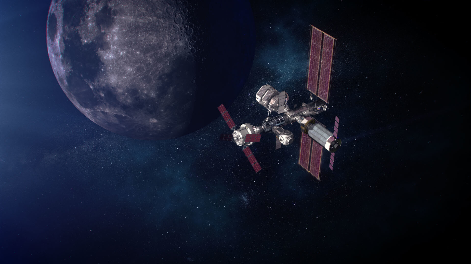PICTURED: An artists rendition of the complete Lunar Gateway with all four modules. Photo credit: NASA Johnson. CC 2.0.