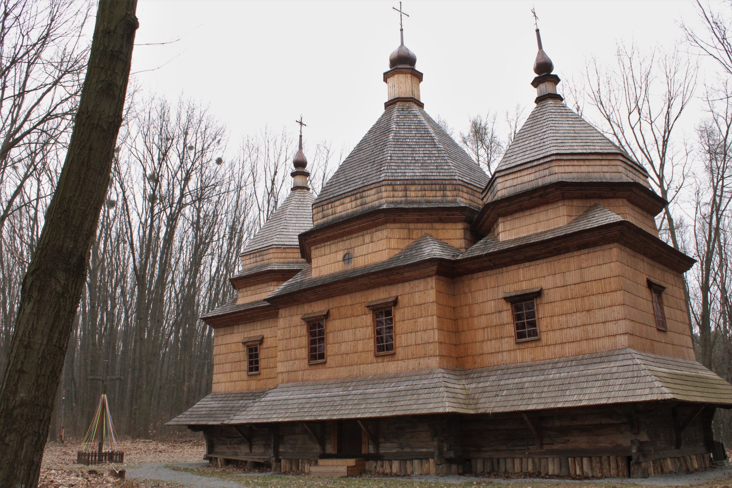   L’VIV, Ukraine. April 2021 PICTURED:  Built first in the mid 18th century, painted yellow wooden tiles like fish scales make this UNESCO-listed church stand out in glory, despite the fact that no one was around to see it. 