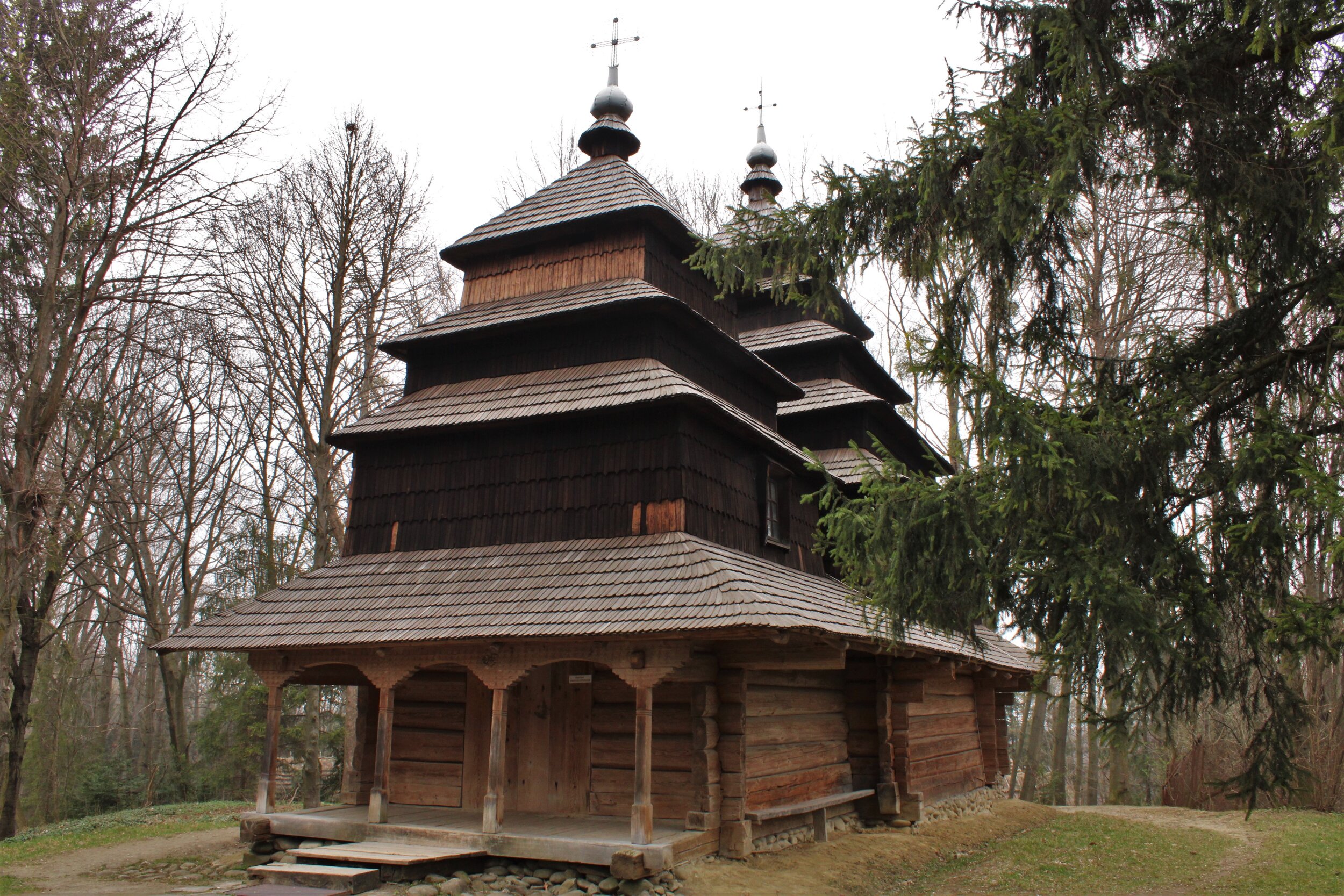   L’VIV, Ukraine. April 2021 PICTURED:  A church of the trinity brought from the Skole Raion (province), built by people of the area.  