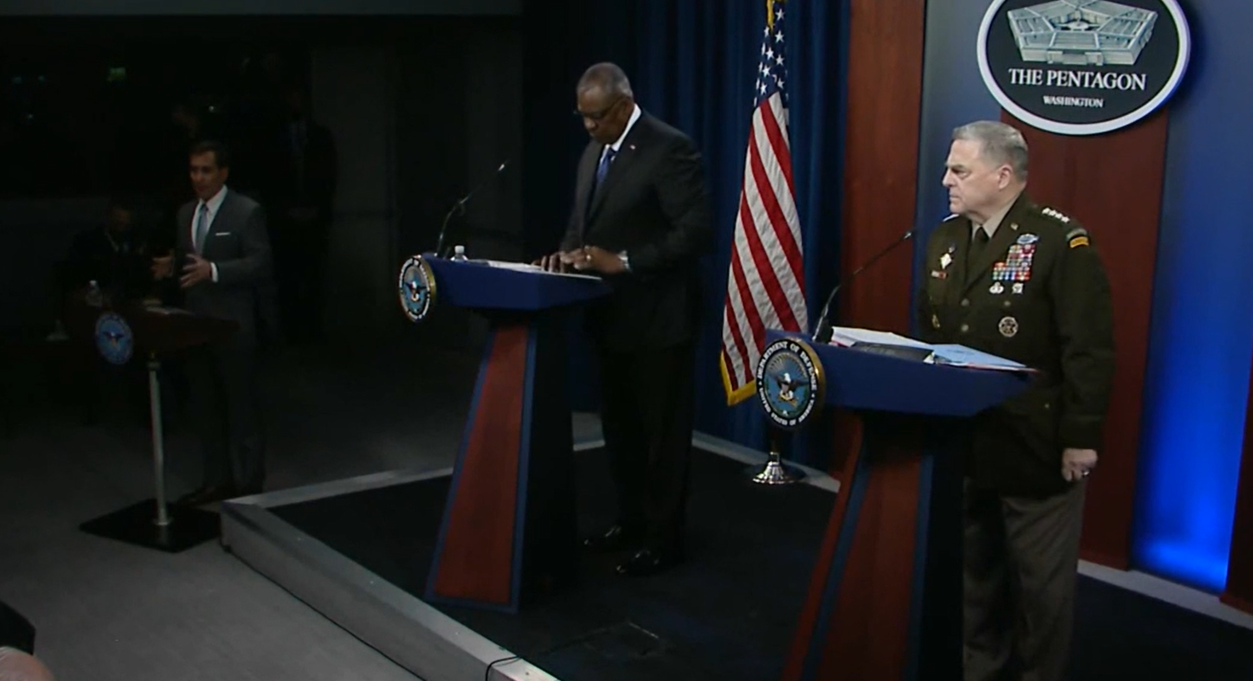 PICTURED: From left to right, Sec. of Defense Lloyd Austin, and Joint Chiefs Chair Gen. Mark Milley.