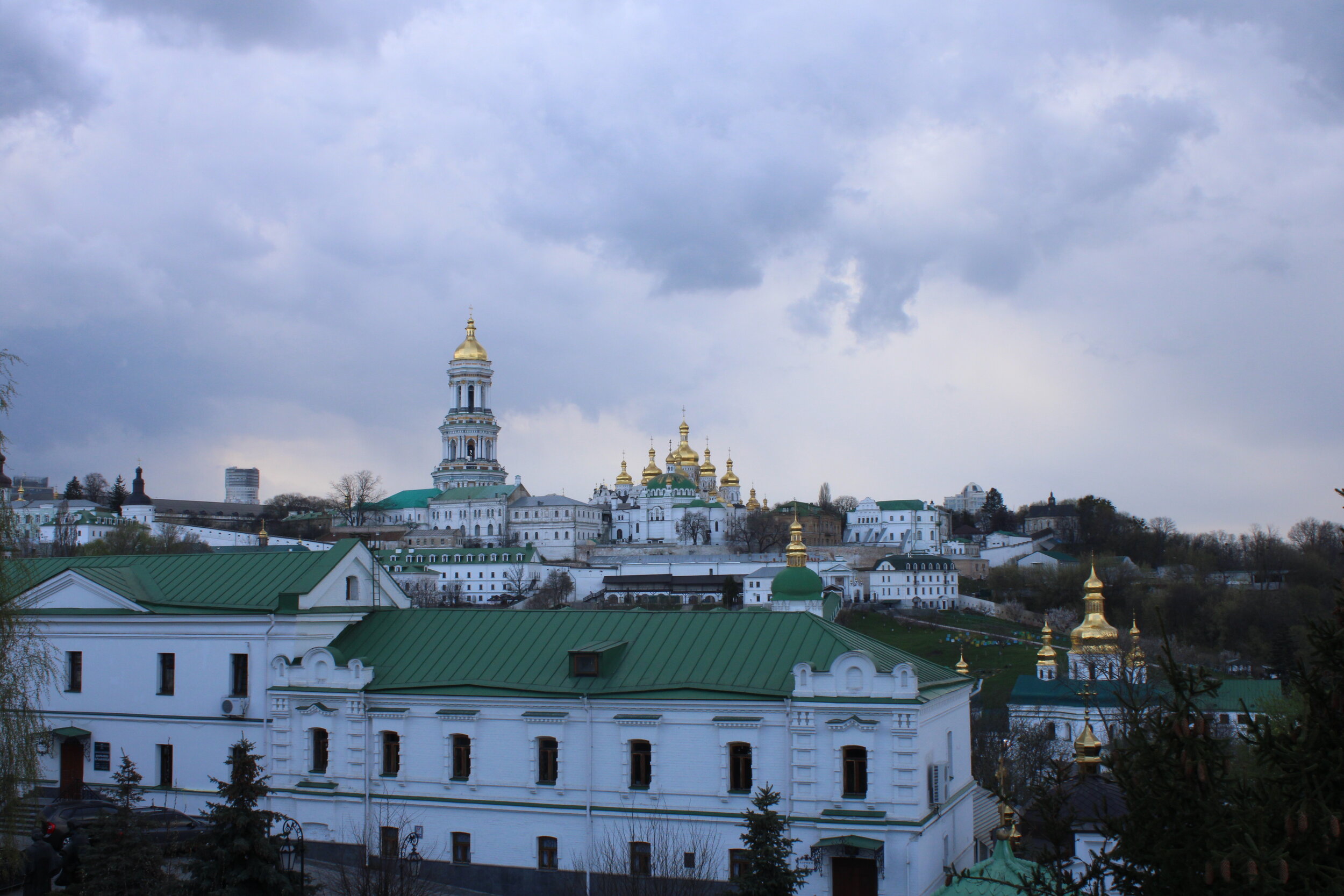   KYIV, Ukraine. April 19th, 2021. PICTURED:  The expanse of golden-domed structures inside Pechersk Lavra, first established in the 1200s. 