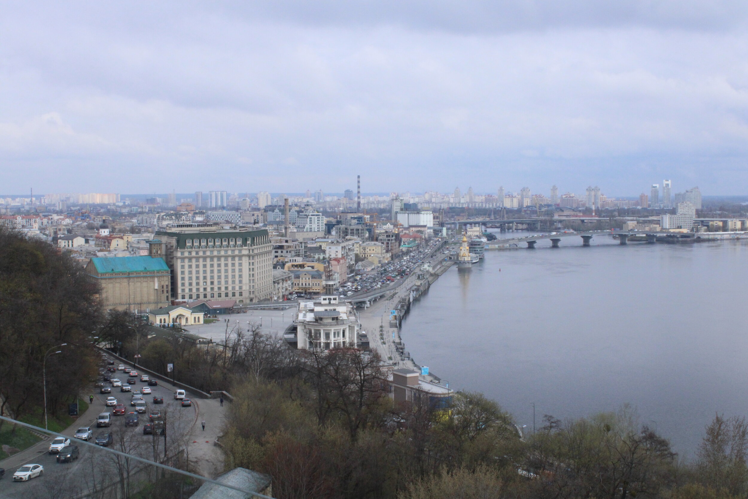 KYIV, Ukraine. April 19th, 2021. PICTURED: An overview of riverfront Kyiv, the oldest part of the city.