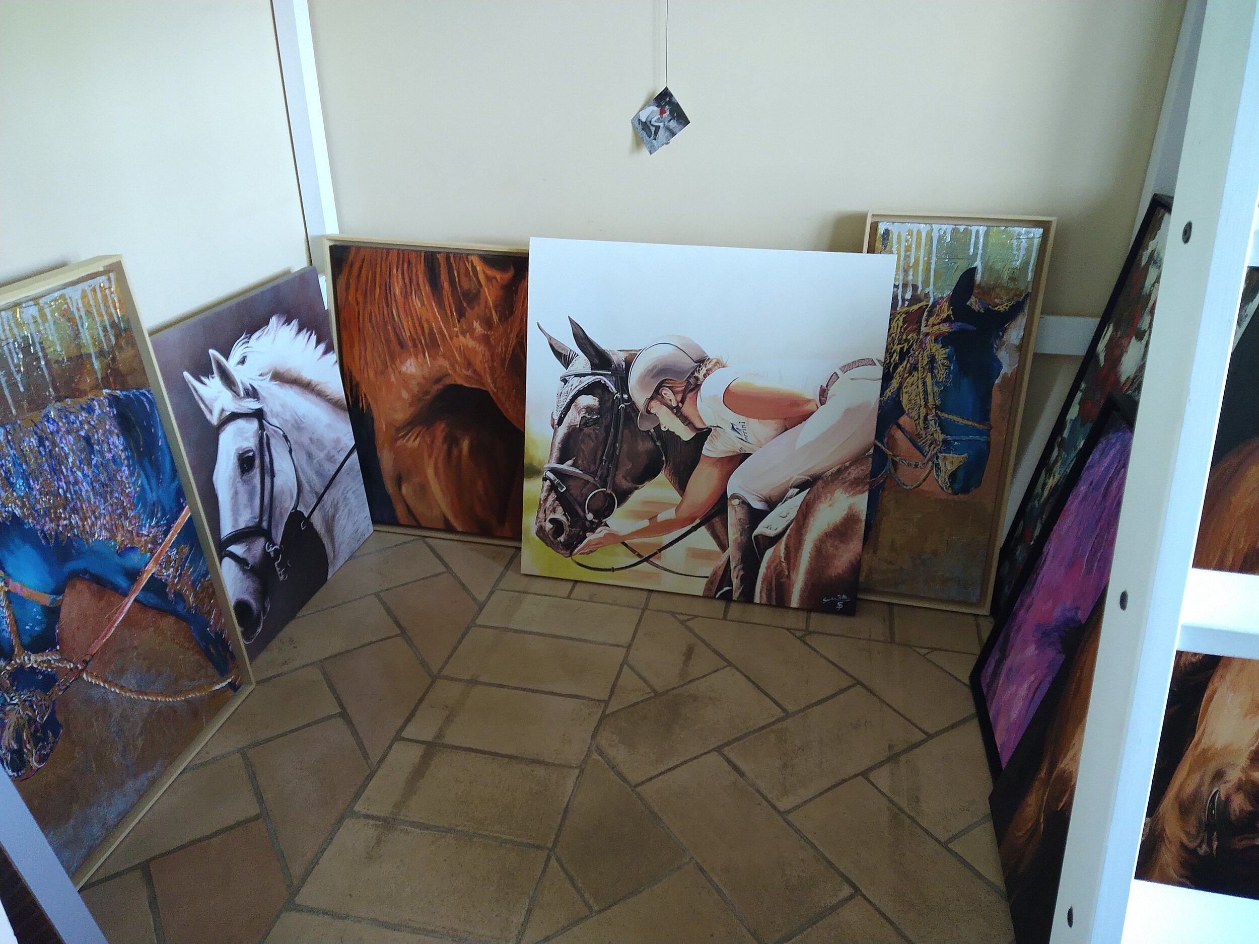  MONTERIGGIONI, Siena, Italy. June 3rd, 2021. PICTURED: Paintings of Sandra’s sit preparing to accompany her to her next exhibition on June 19th. 