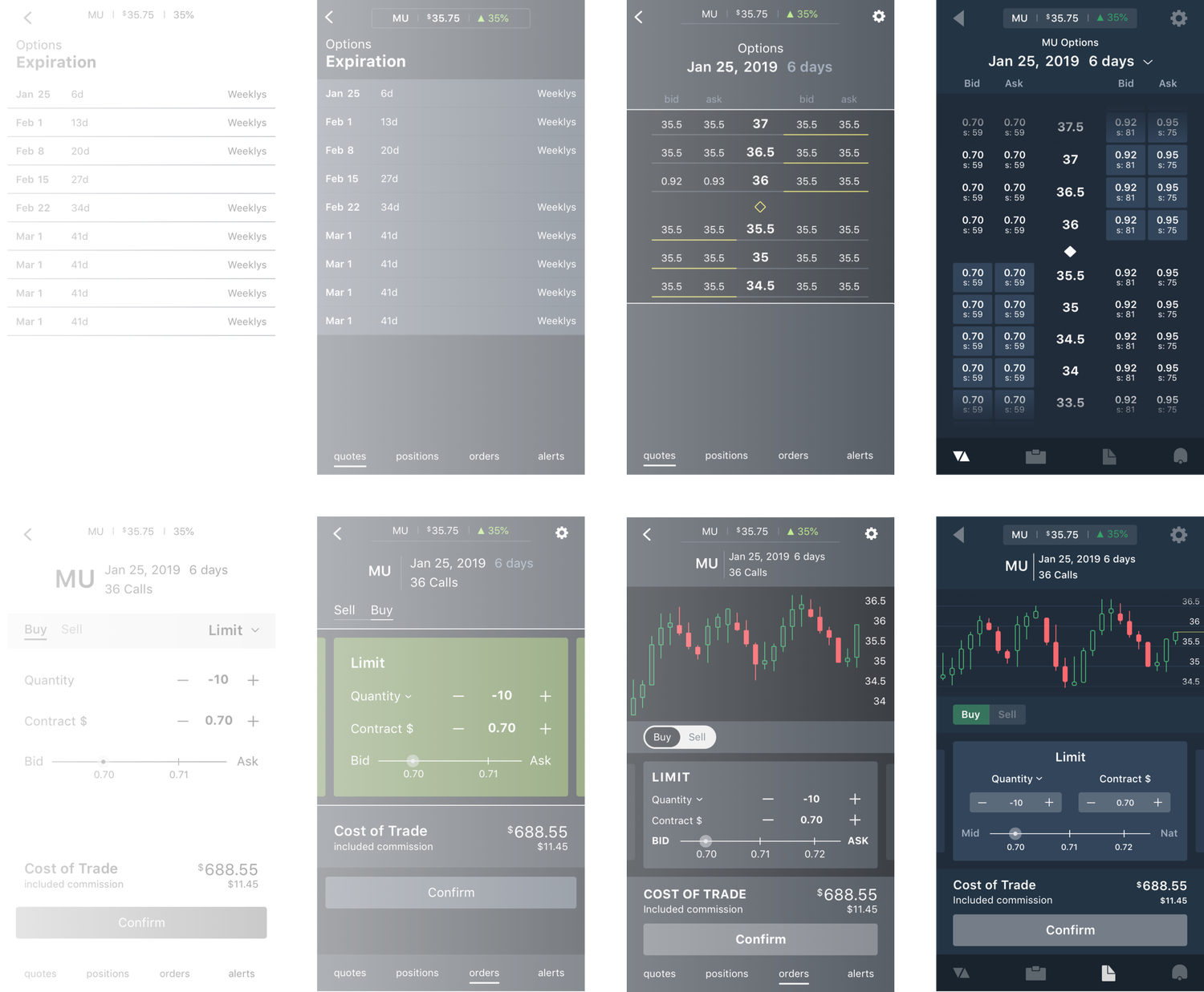Options Trader App — product design mockup