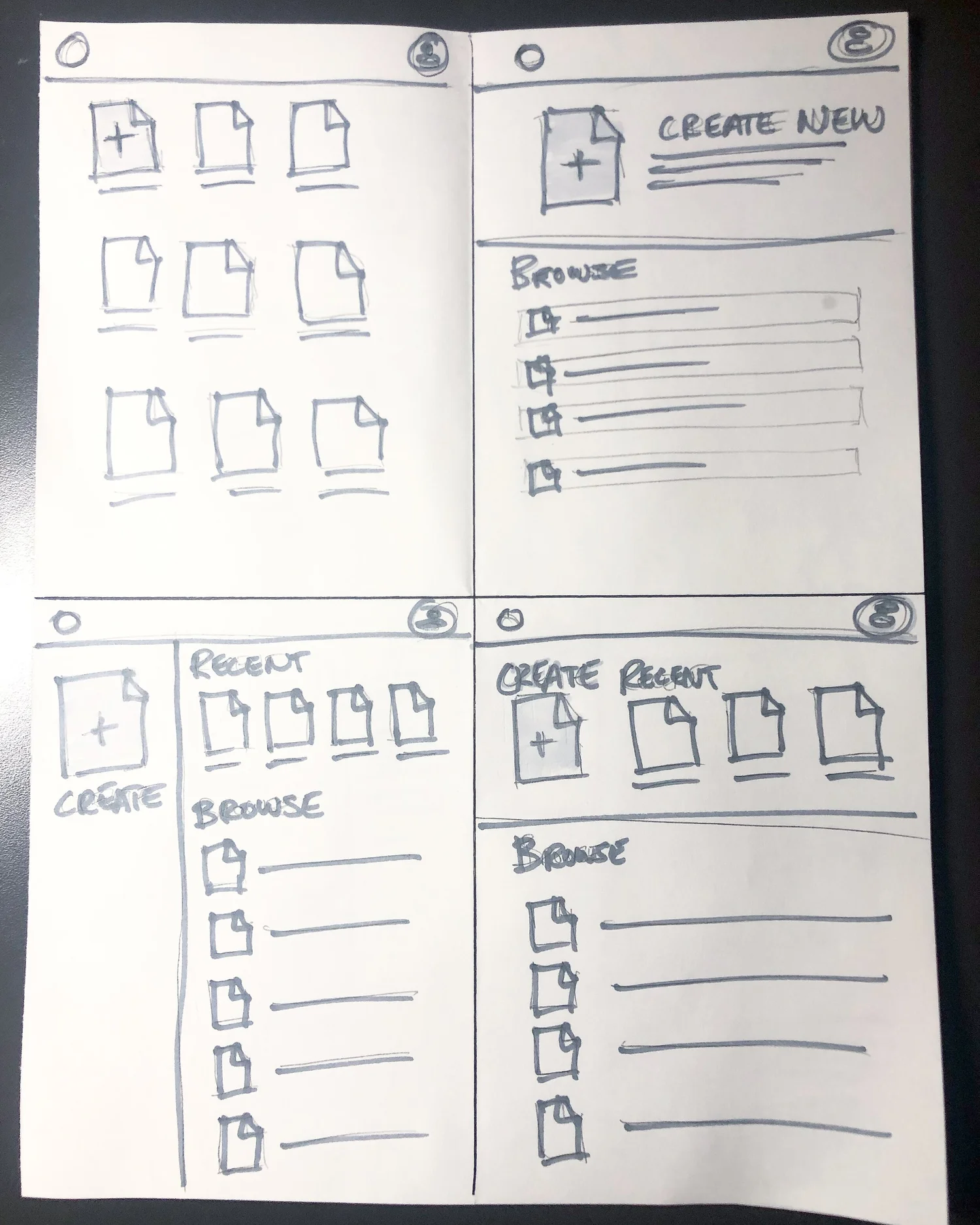 Wireframe sketches