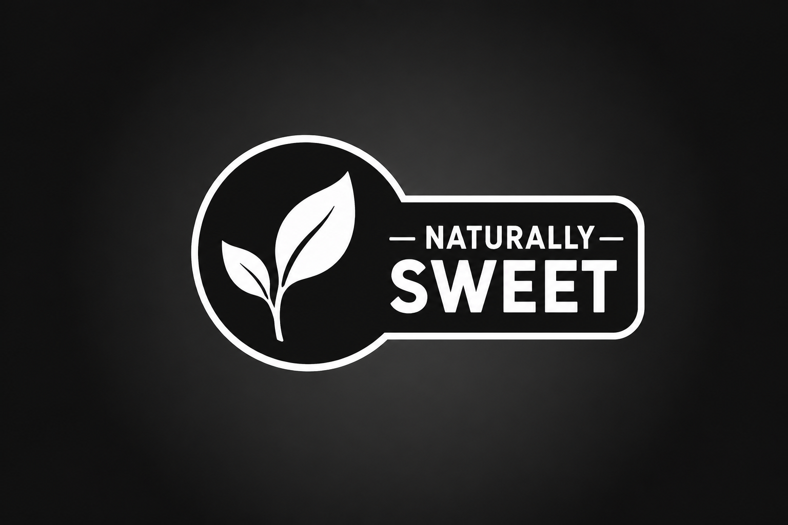 Black and white sign with a leaf graphic and the words "Naturally Sweet".