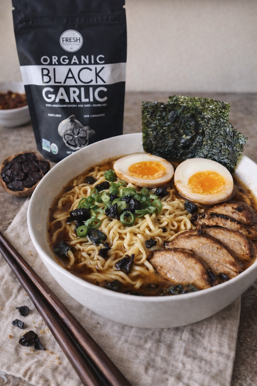 Savory ramen with black garlic highlights.png