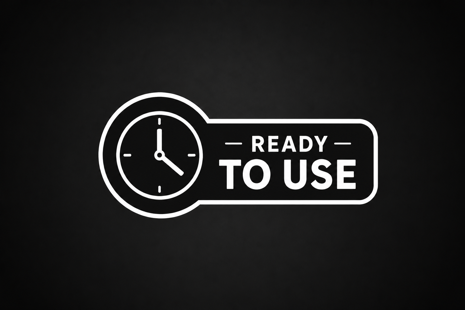 Neon sign with a clock and the text "Ready to Use" on a black background.