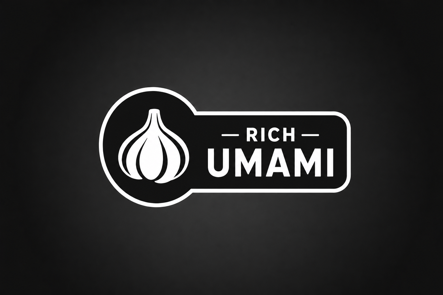 Neon sign with a garlic bulb icon and the text 'Rich Umami' on a dark background.
