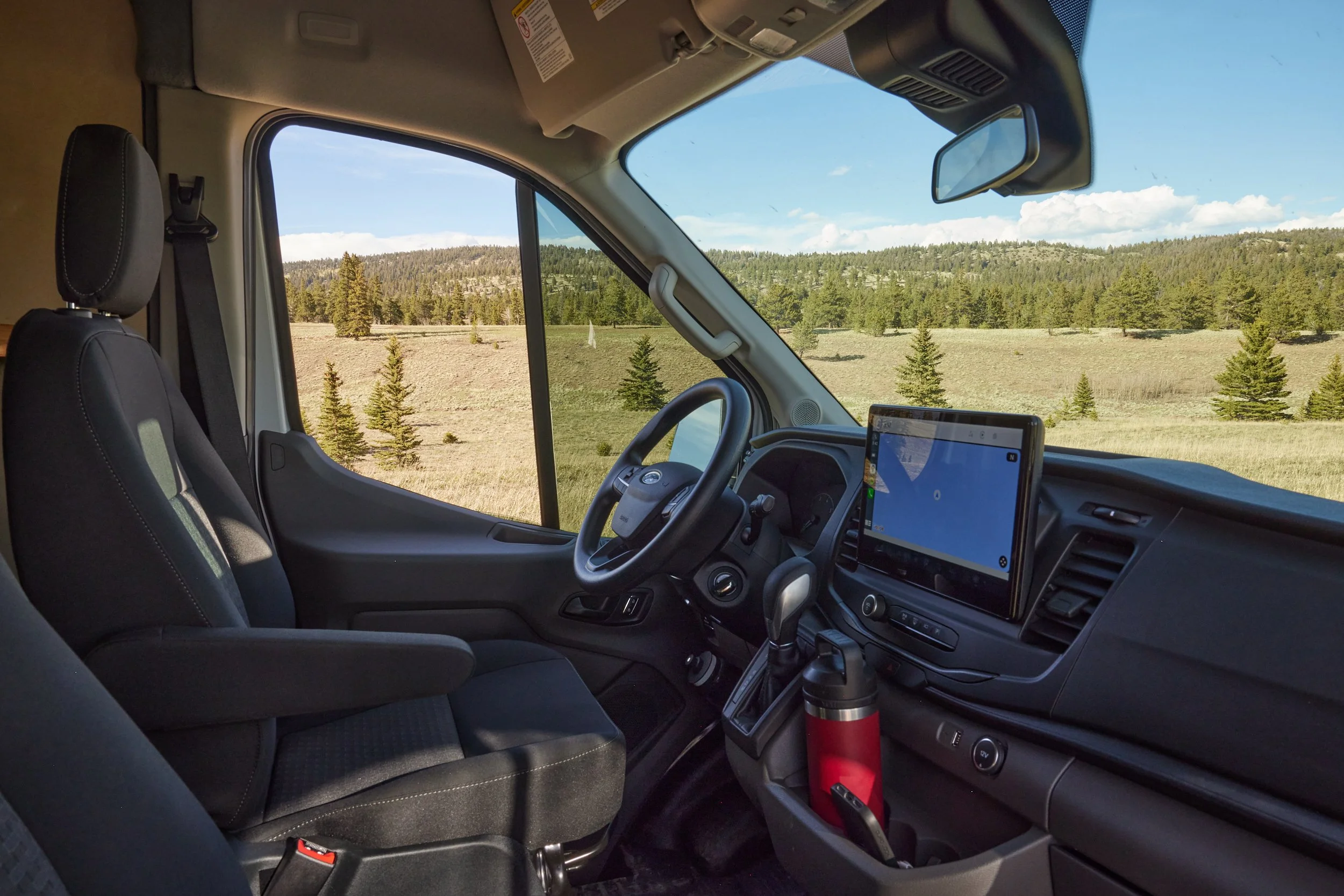 Drivers' seat of the campervan from Titus