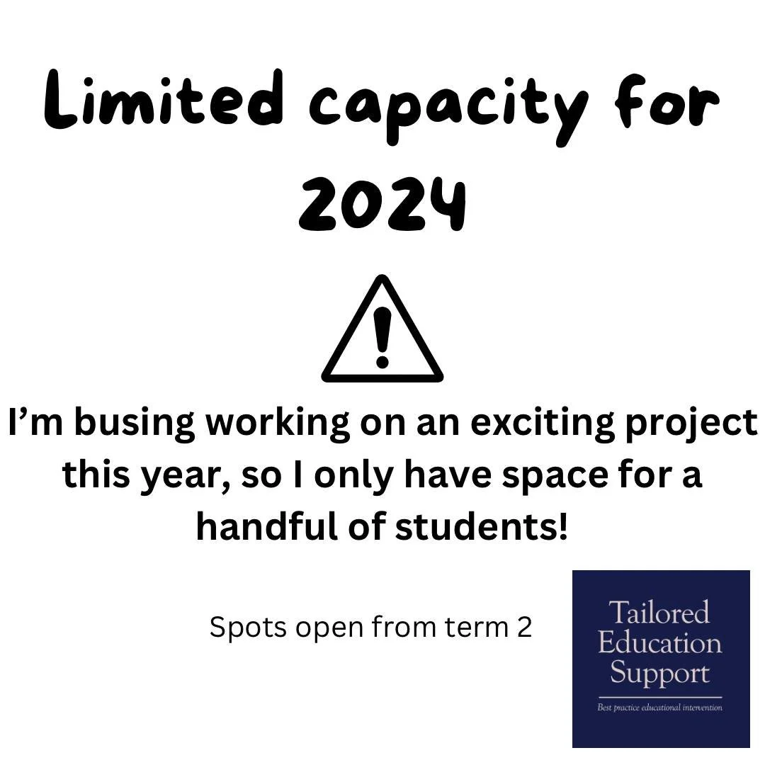 Limited capacity for 2024. 
I'm busy working on an exciting project this year, so I only have space for a handful of students!
Spots open from term 2 in Caloundra
www.tailorededucationsupport.com.au