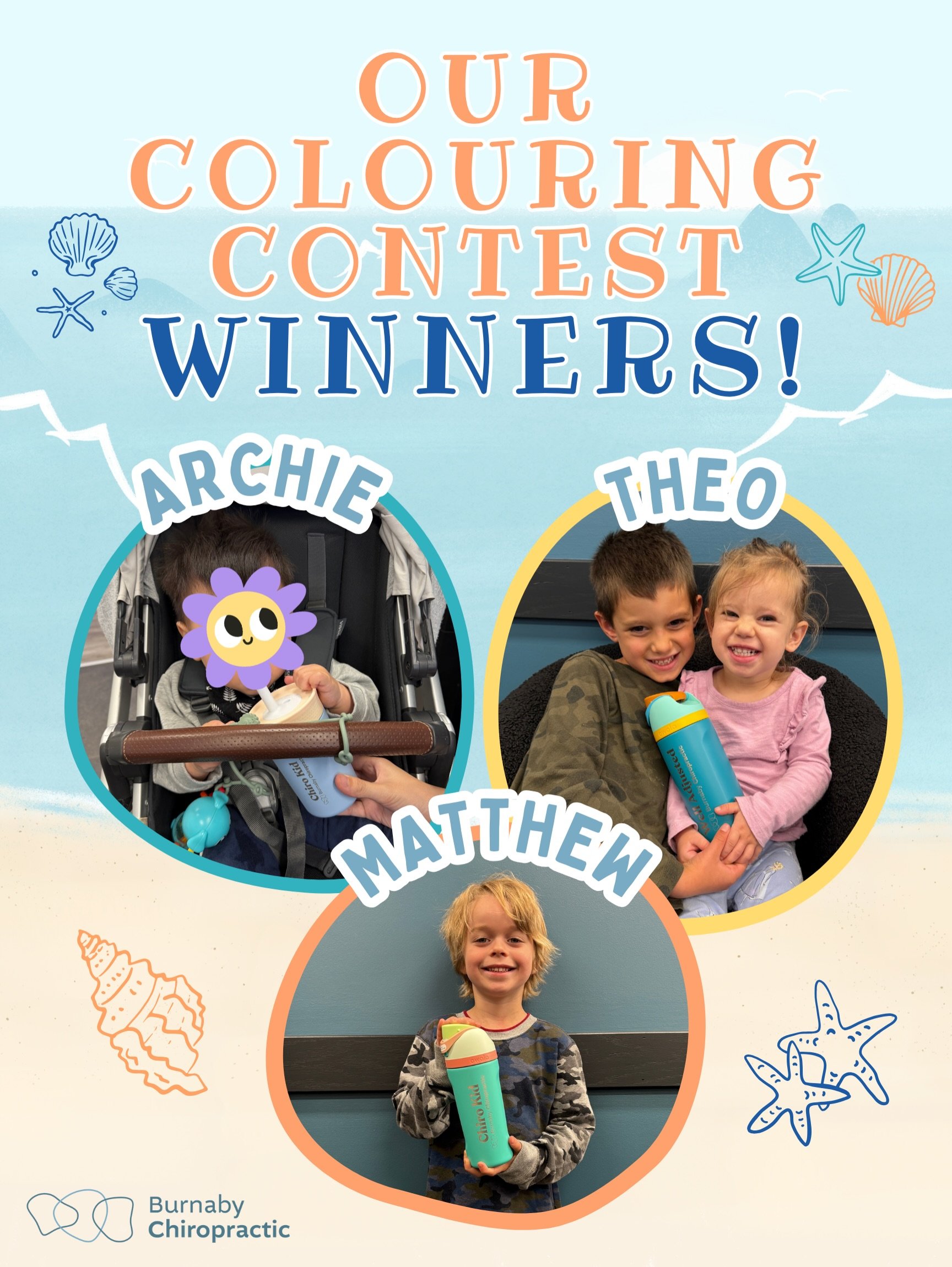 WE HAVE OUR WINNERS!🥳🏆🎨

Huge congrats to ARCHIE, THEO, and MATTHEW! We put all of our kiddos&rsquo; colouring entries into a random draw, and these three names came out on top!

Each winner got to take home their very own Burnaby Chiropractic-bra