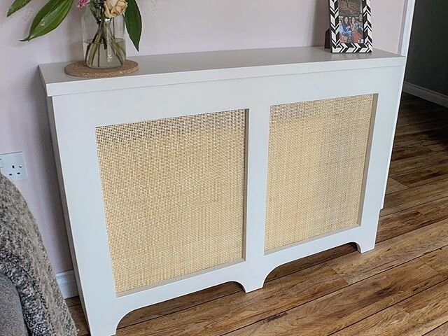 Home / 
Square Cane rattan radiator cover 
Sprayed farrow and ball &lsquo;strong White &lsquo; 
Simple / functional