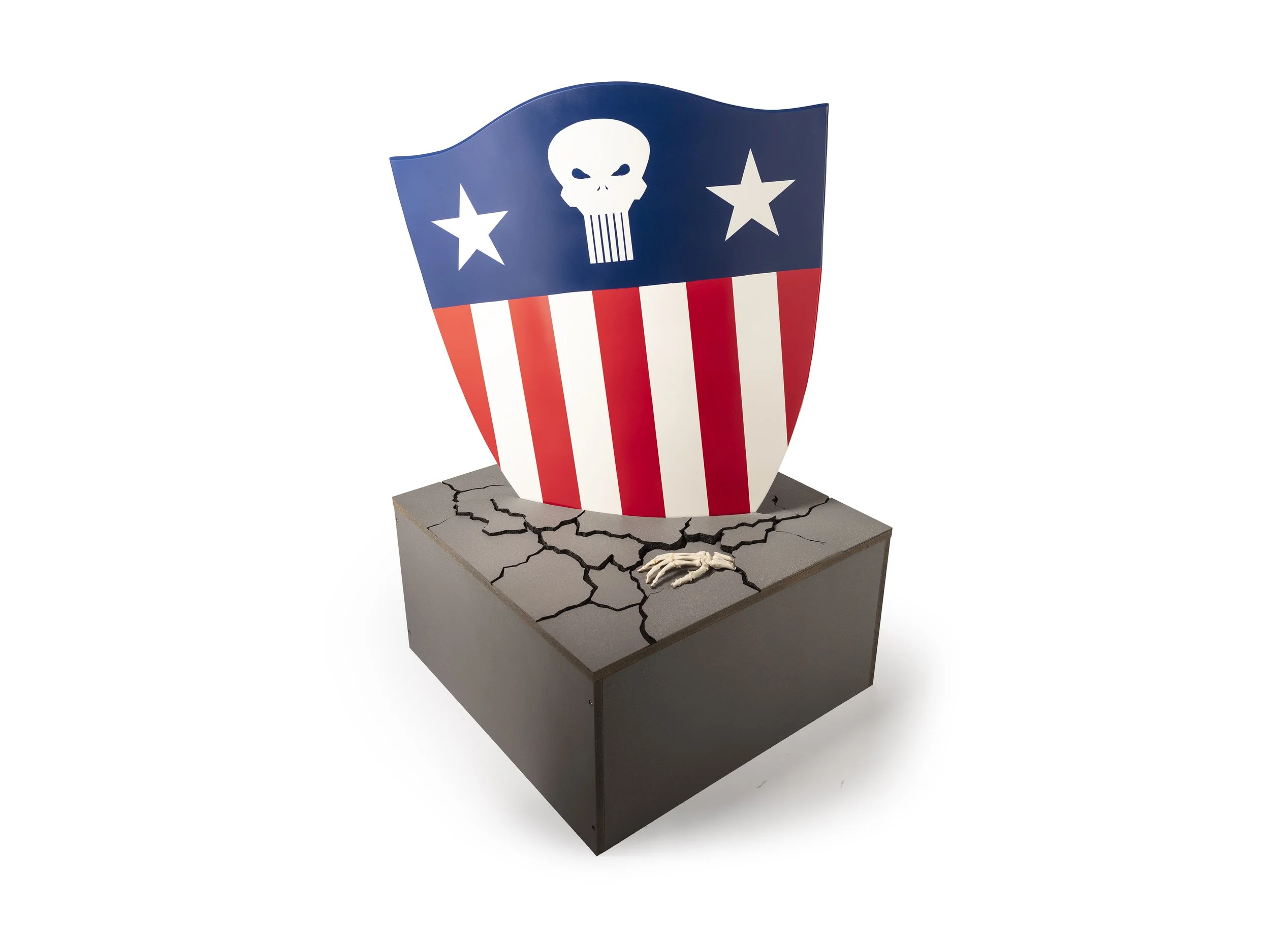   Sic Semper Tyrannis ,  135cm x 81cm x 81cm (Enamel spray on fibre glass, mixed media), 2024  