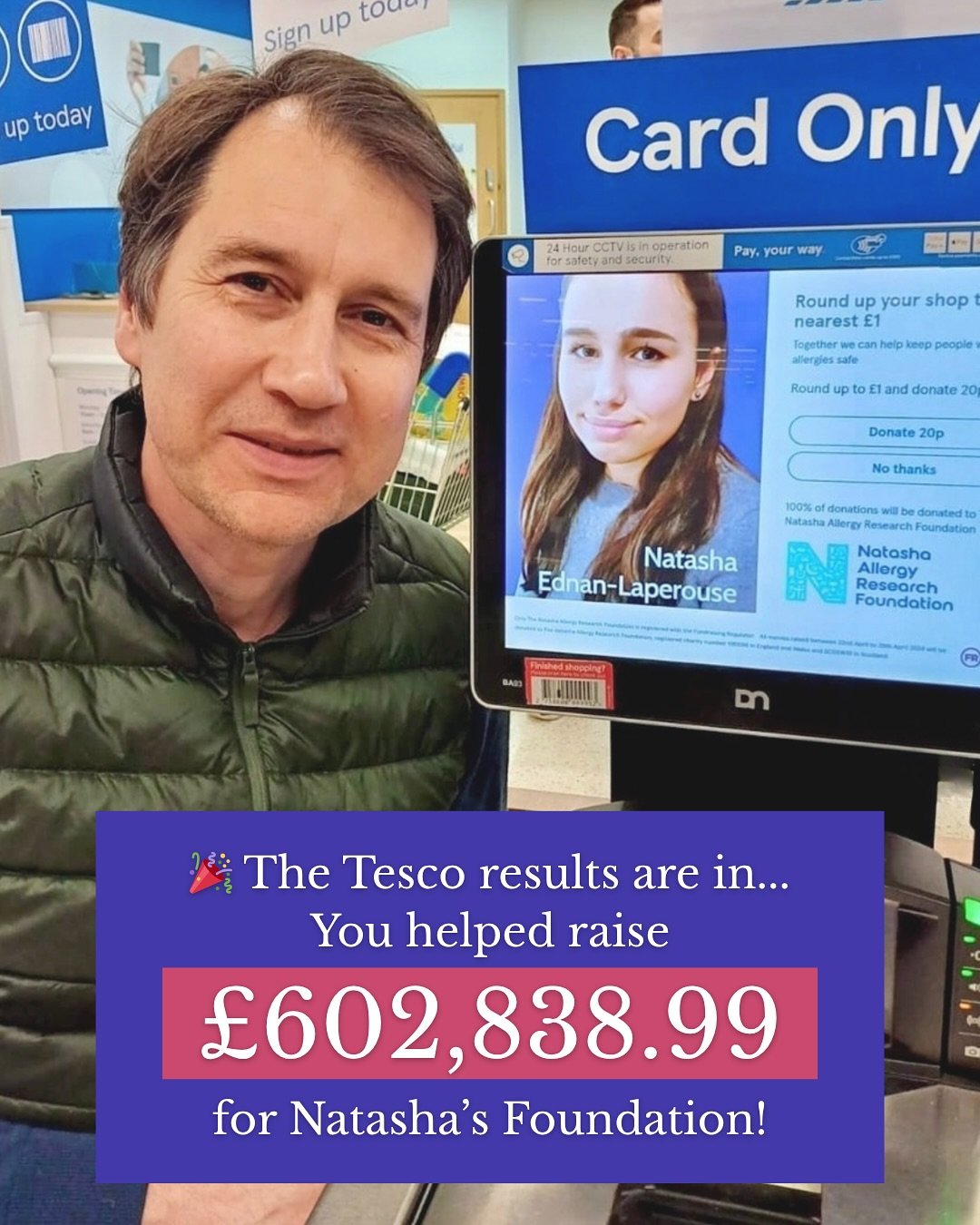 The results are in, you have helped raise a whopping &pound;602,838.99p for Natasha&rsquo;s Foundation and food allergy research!

During this Allergy Awareness Week (21-28 April), Tesco and its customers came together to support The&nbsp;Natasha All