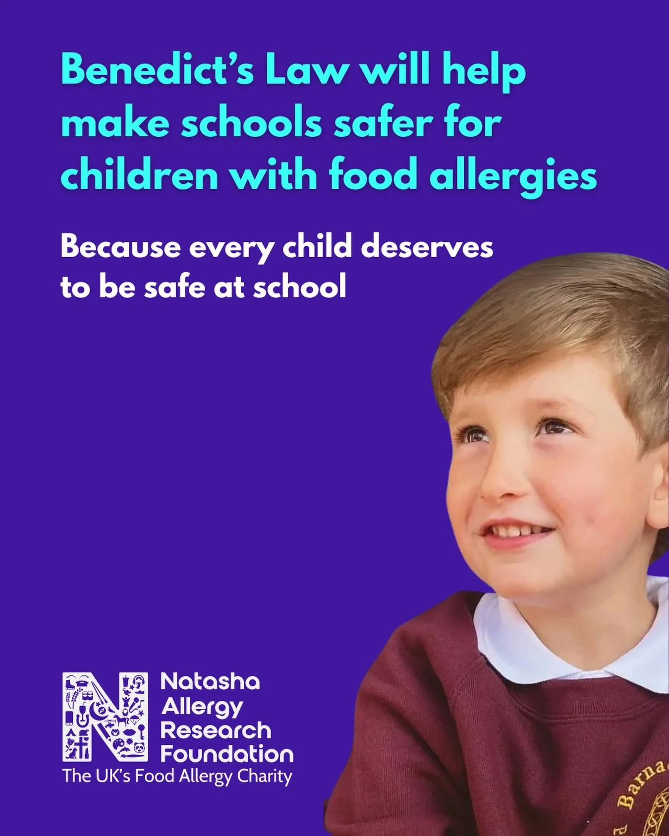 Natasha&rsquo;s Foundation&nbsp;is delighted that Education&nbsp;Minister @obaileymp has recognised the importance of introducing protections for children with allergies in schools and Benedict&rsquo;s Law will be written into legislation.

The aller