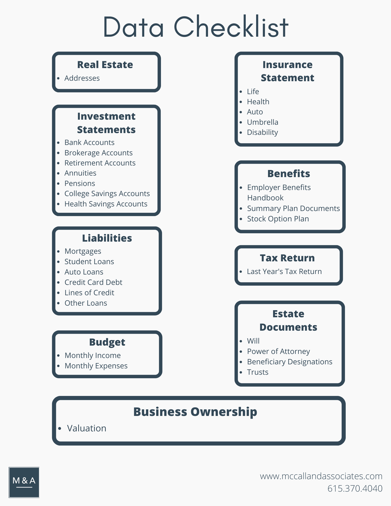 Data Checklist — McCall & Associates