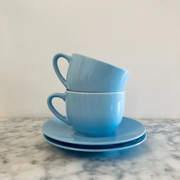 VINTAGE POWER BLUE CUPS & SAUCERS, LOMISO