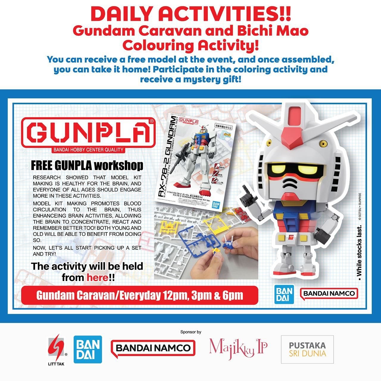 FREE GUNPLA WORKSHOP! Let&rsquo;s go and get your Gundam for FREE! 

Date: 1 - 12 May 2024
Venue: Centre Court, the Curve Mutiara Damansara 

#theCurve #theCurvemall #theCurveMutiaraDamansara #comicweek #gunpla #gundam