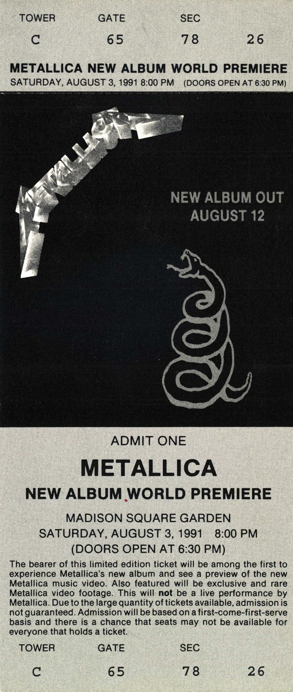 Metallica New Album World Premier 1991