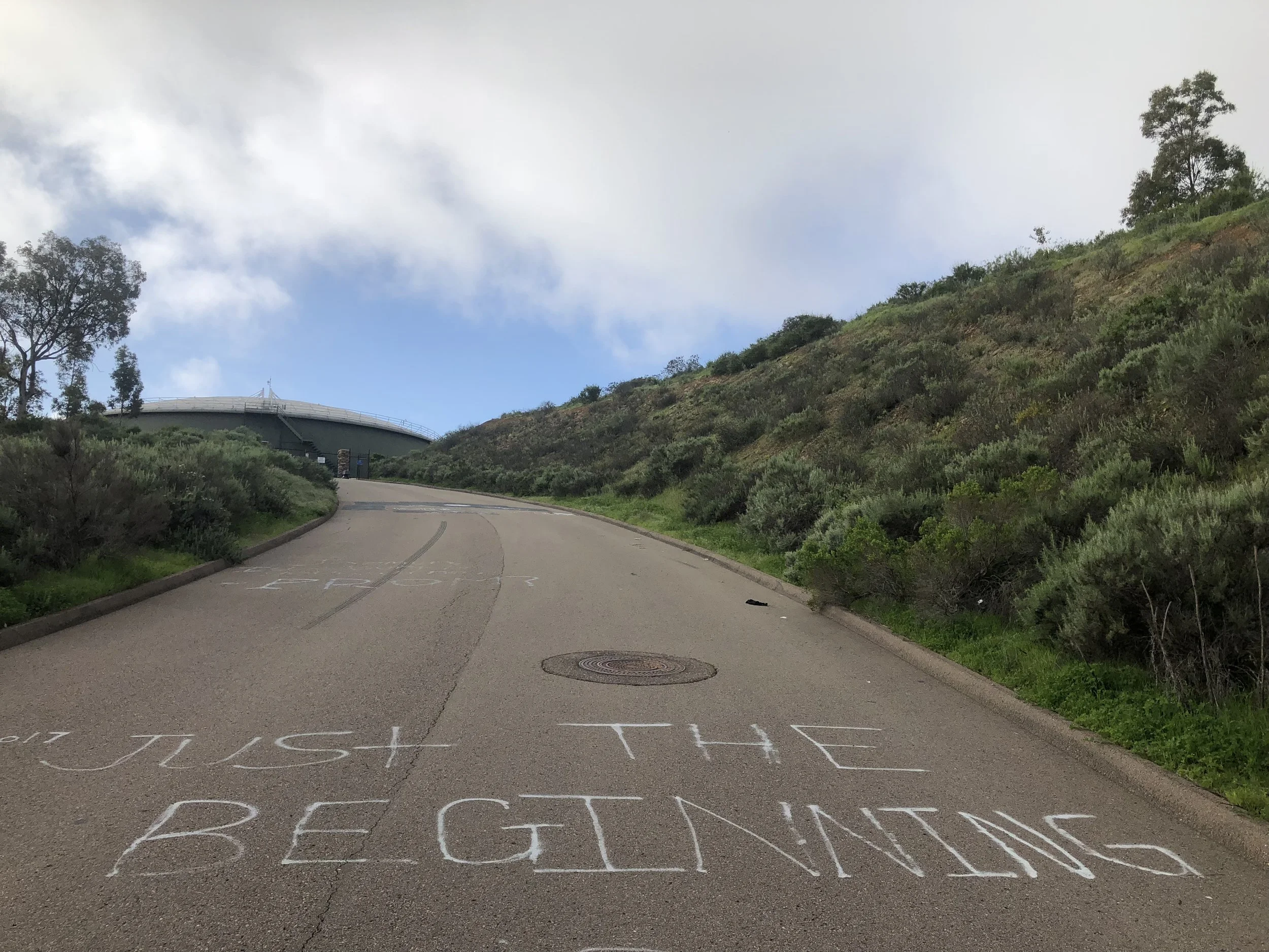 A pretty fitting message waiting for me smack dab in the middle of the road the other day.