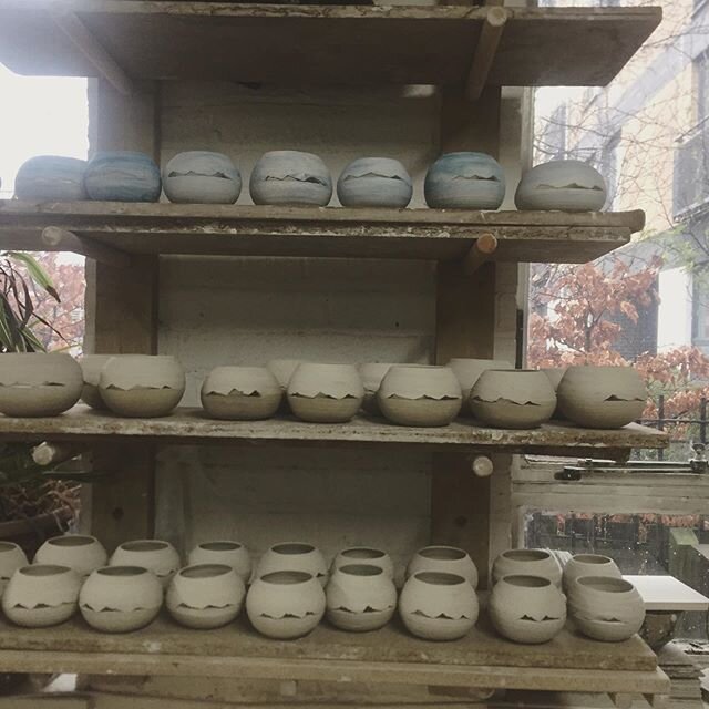 Tealight vessels #ceramics #production #scottishlandscape #mountains #pots #wasps #classicblue2020 #cobalt #greenware #scottishceramics