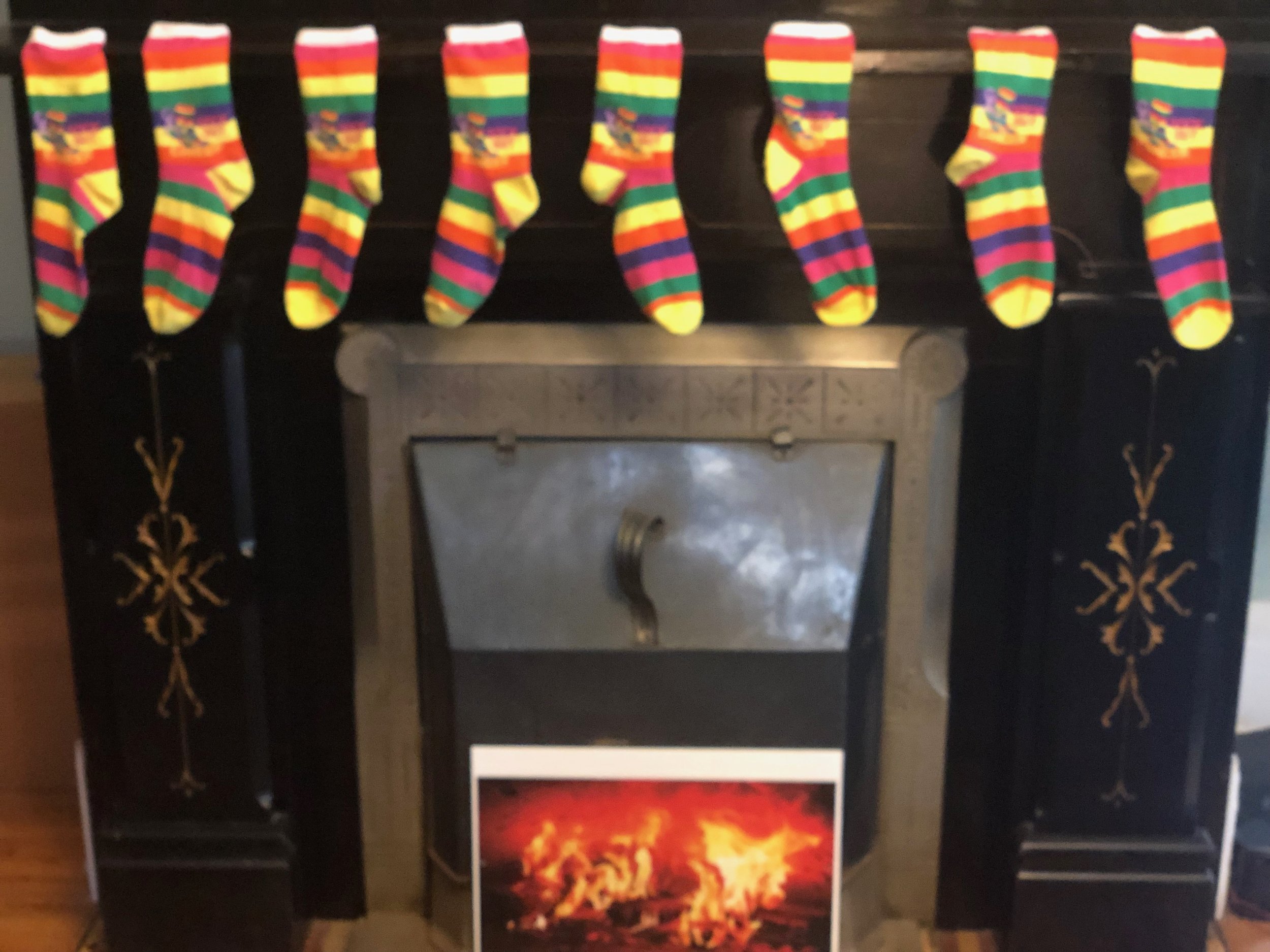 Sock Out Cancer Socks Hanging on Fireplace