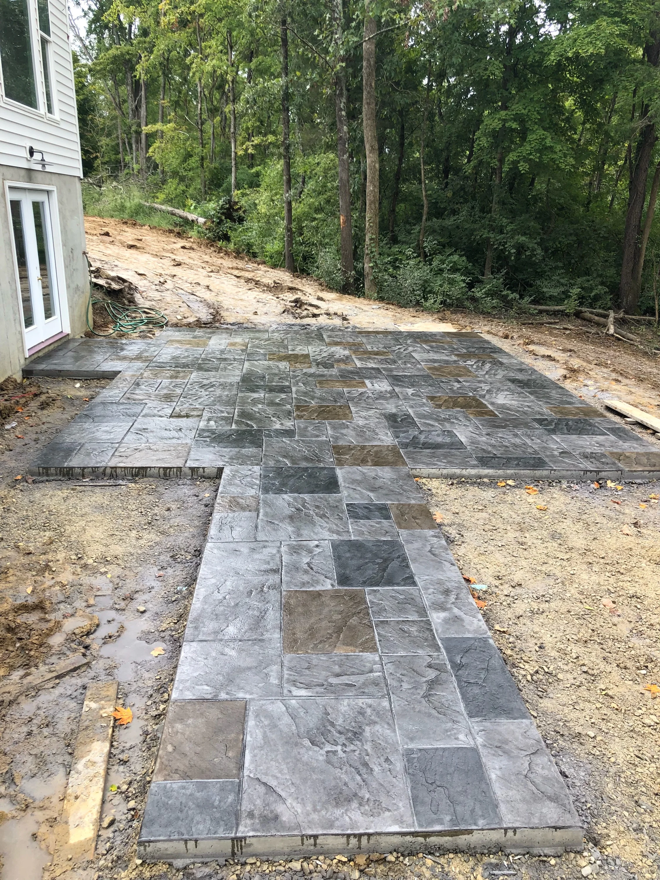 Stamped, Stained Concrete Rear Patio, Landing, and Walkway
