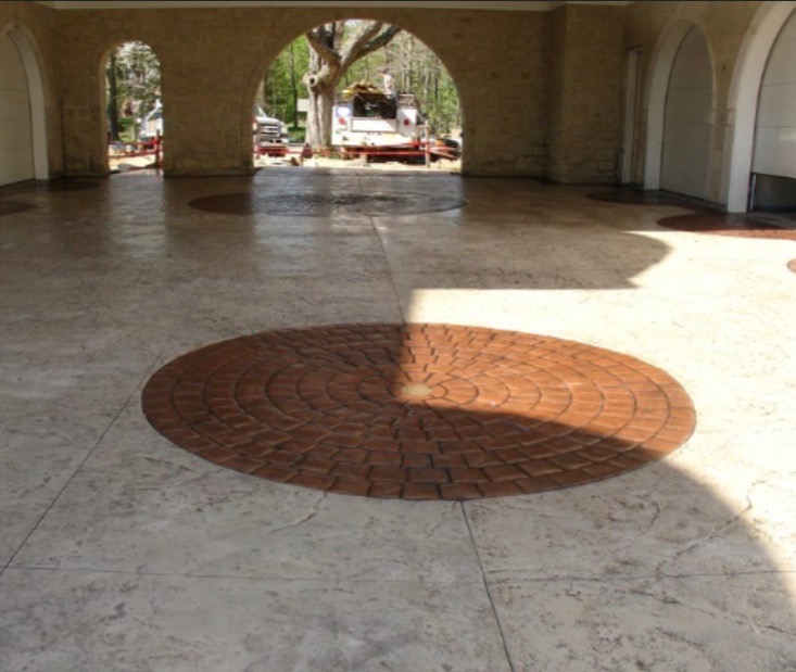 Stamped Concrete Driveway/Parking Area with Stamped European Fan Emblem