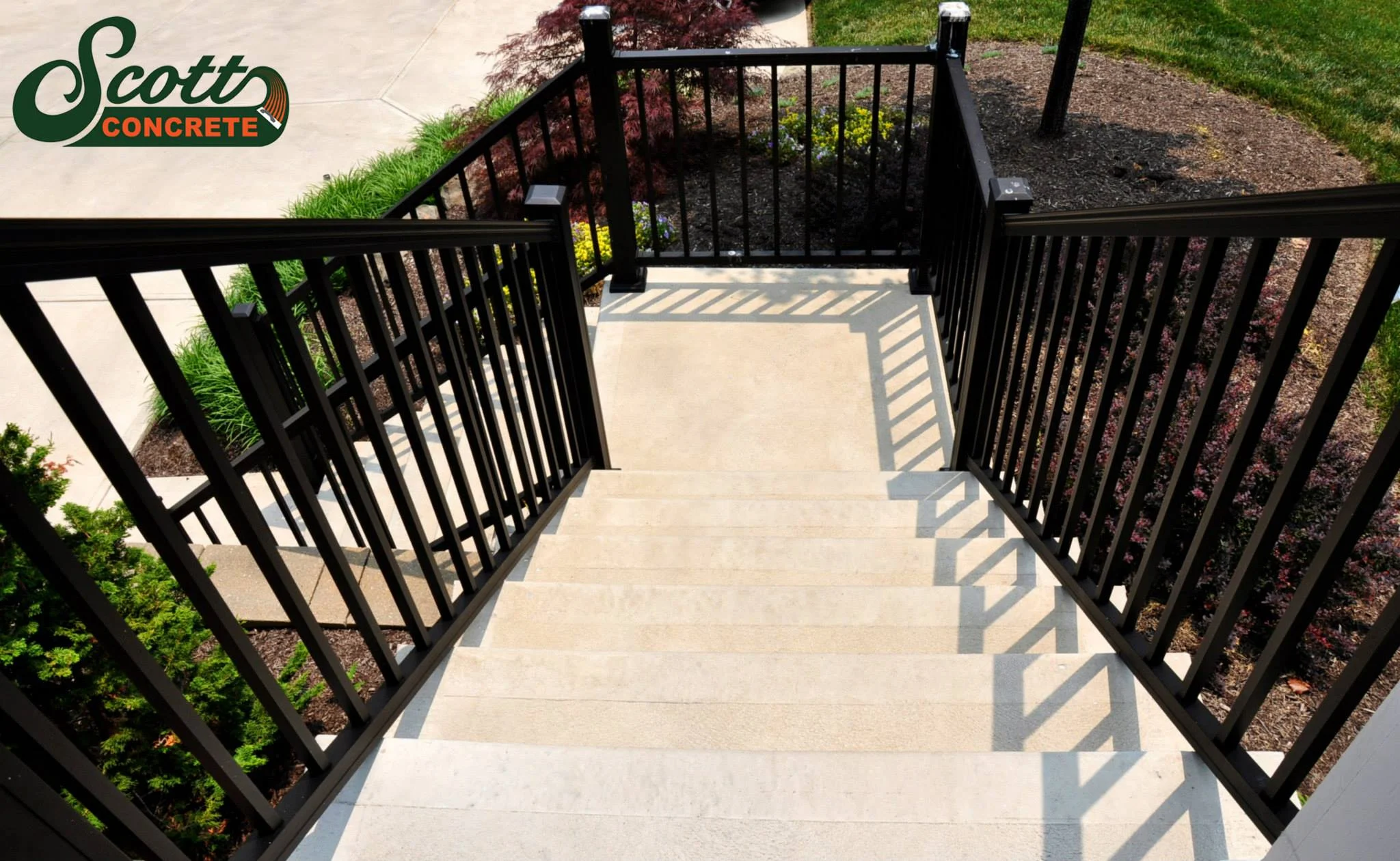 Traditional Concrete Steps with New Railing