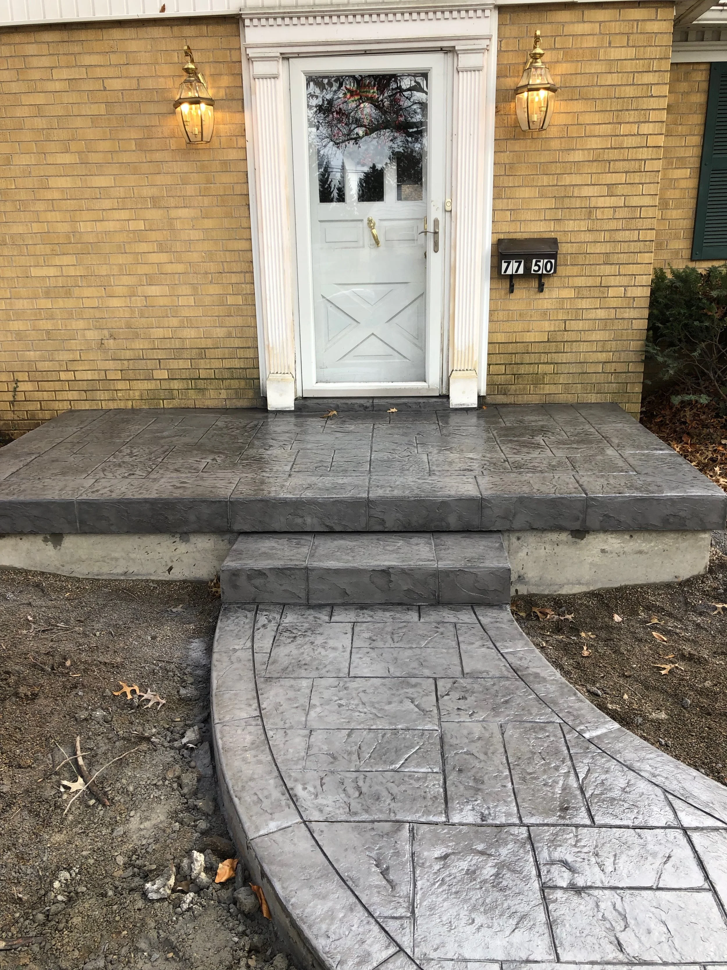 Stamped Concrete Front Entryway/Porch, Steps, and Sidewalk