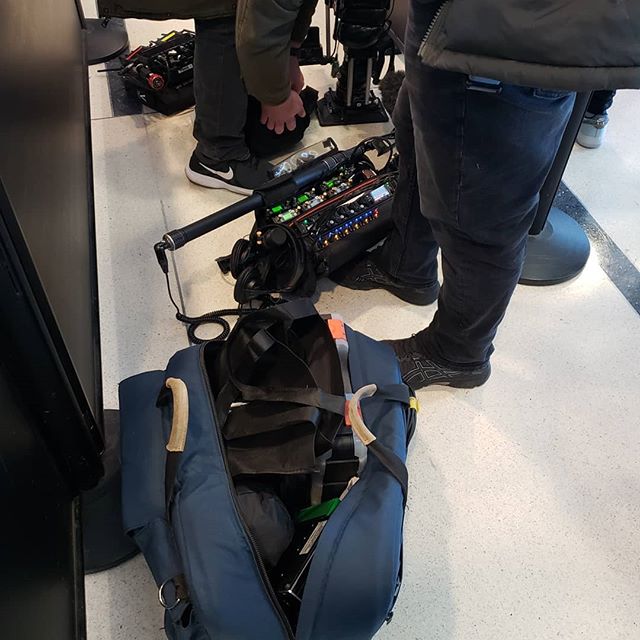 Big bags, big cameras, and big pats for street cats make a great day on set. #phlairport #filmmaking #audiotech #sounddevices #petrolbags