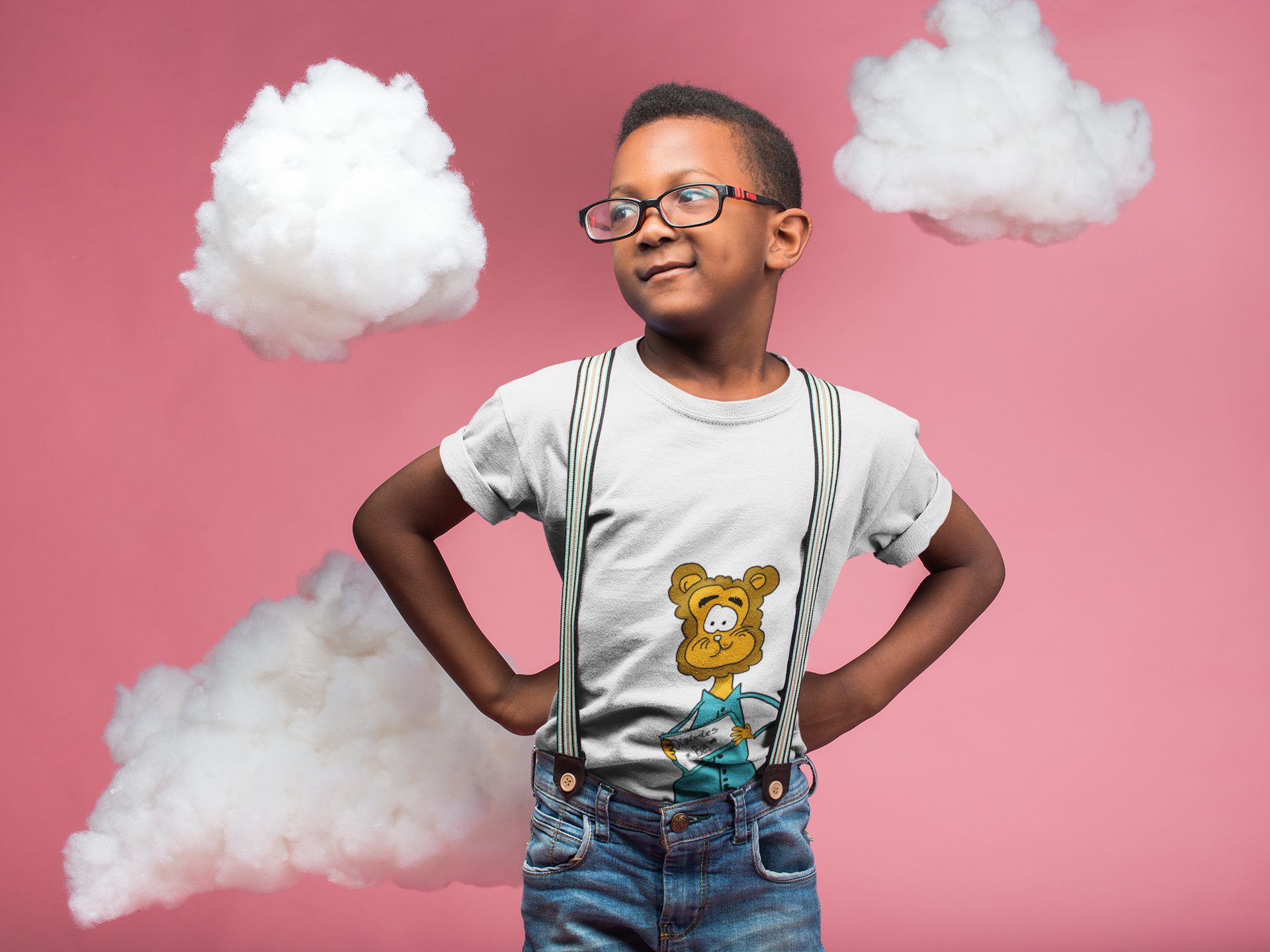 black-kid-wearing-a-t-shirt-mockup-and-glasses-while-standing-in-a-pink-room-with-clouds-a19727.png
