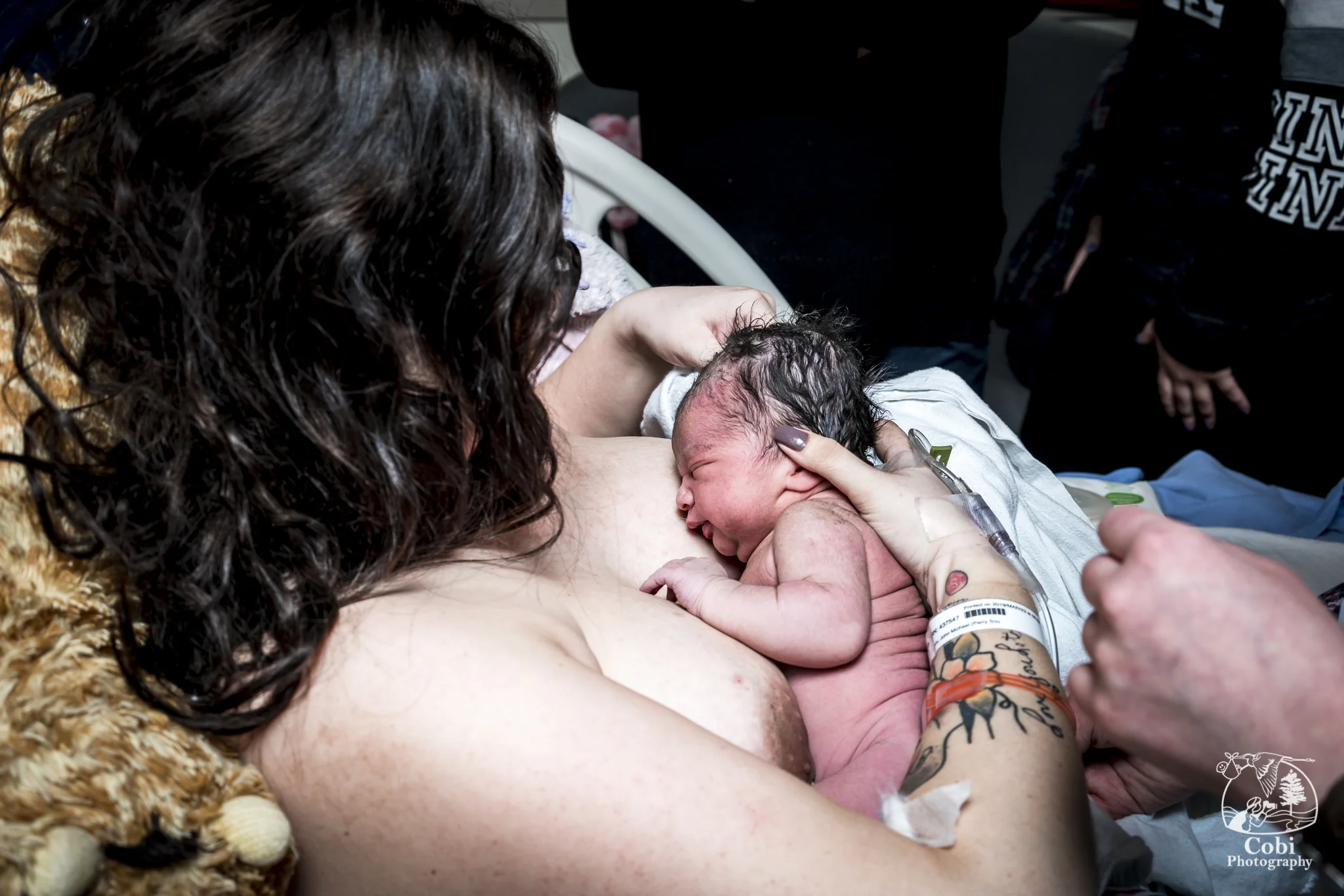 Baby Arabella latching for the first time.