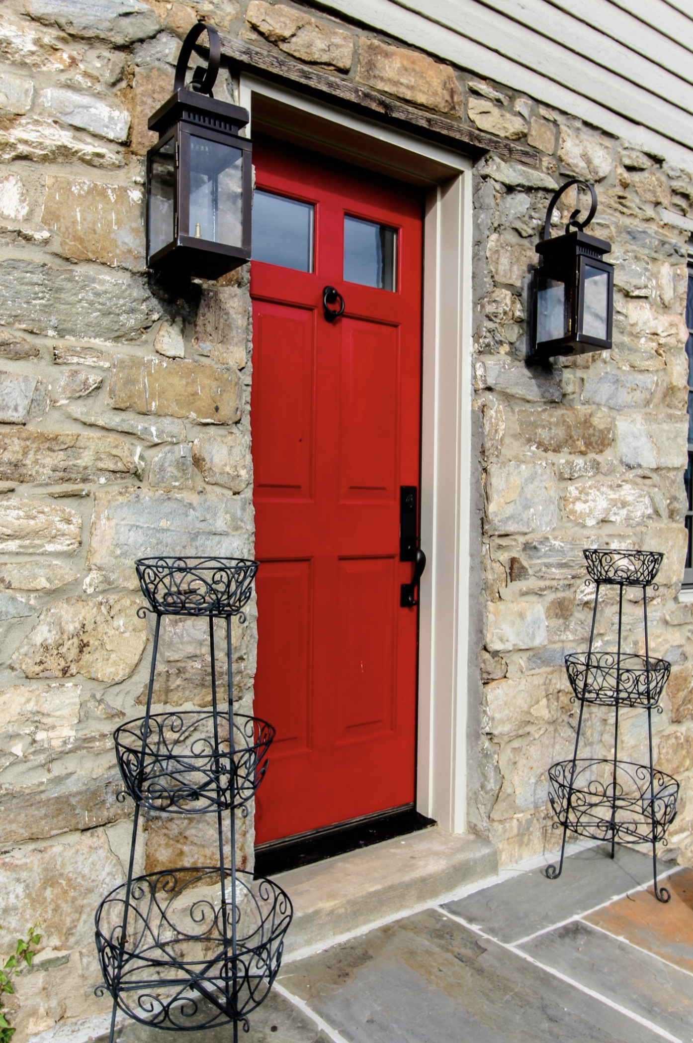 Bright Red Front Door on Historic Home Renovation
