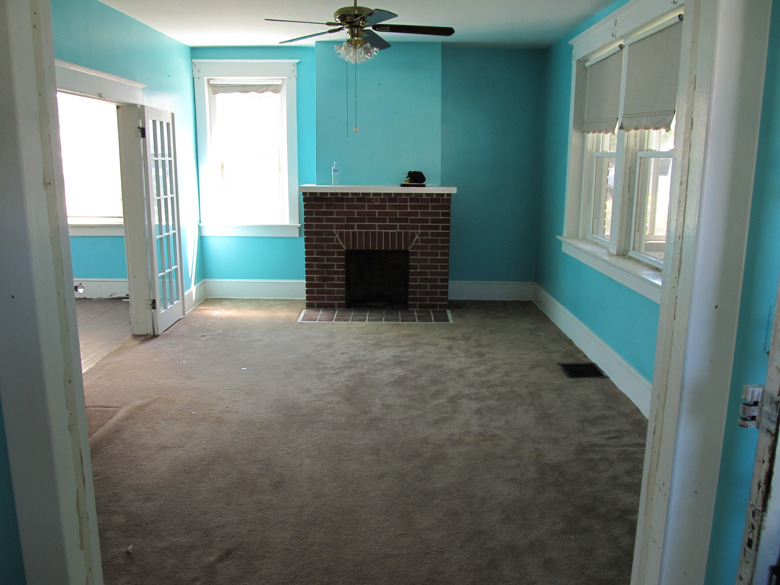 Blue Wall Yellow Door Home Living Room Before Renovation Photo