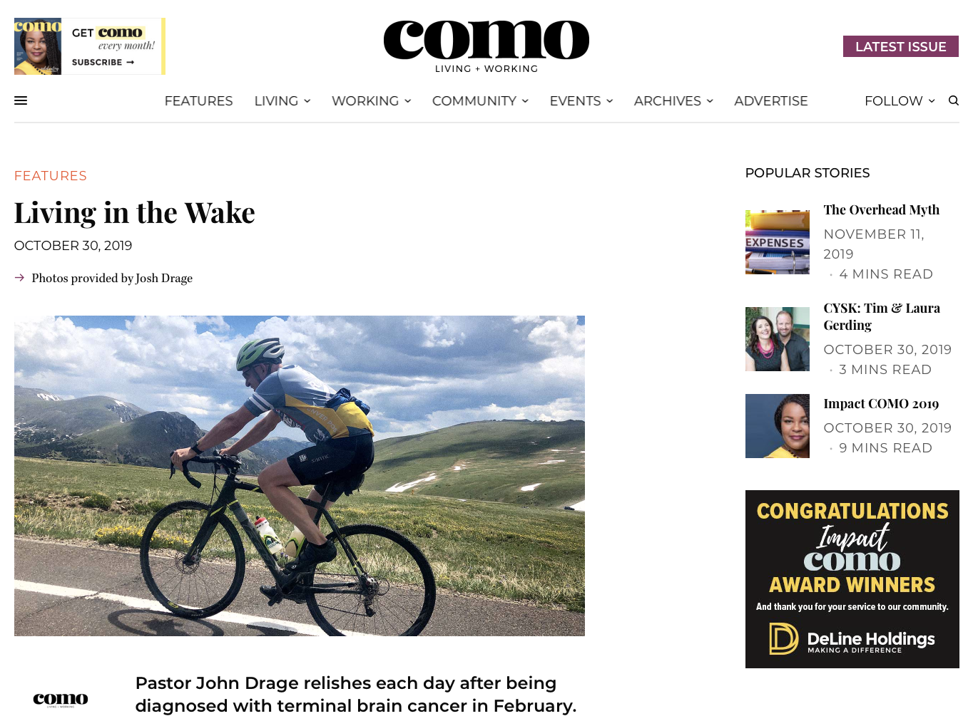 Living in the Wake {COMO Magazine Article by Brandon Hoops}