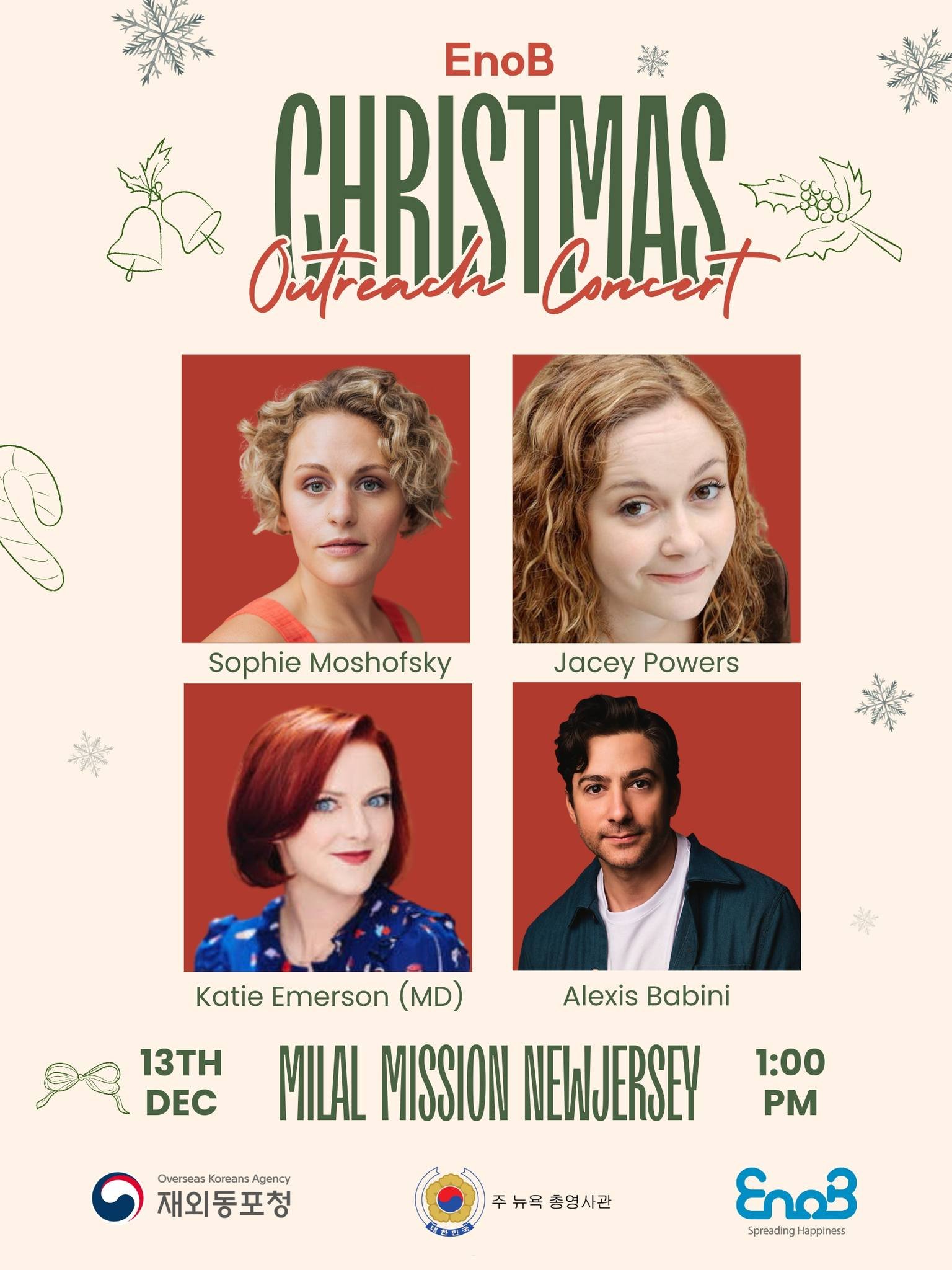 [EnoB NJ Outreach Concert 2025.12.13 @ Milal Mission New Jersey]

On December 13, EnoB will present a Christmas outreach concert at Milal Mission New Jersey. This special performance is designed to share the warmth of the holiday season with Korean A