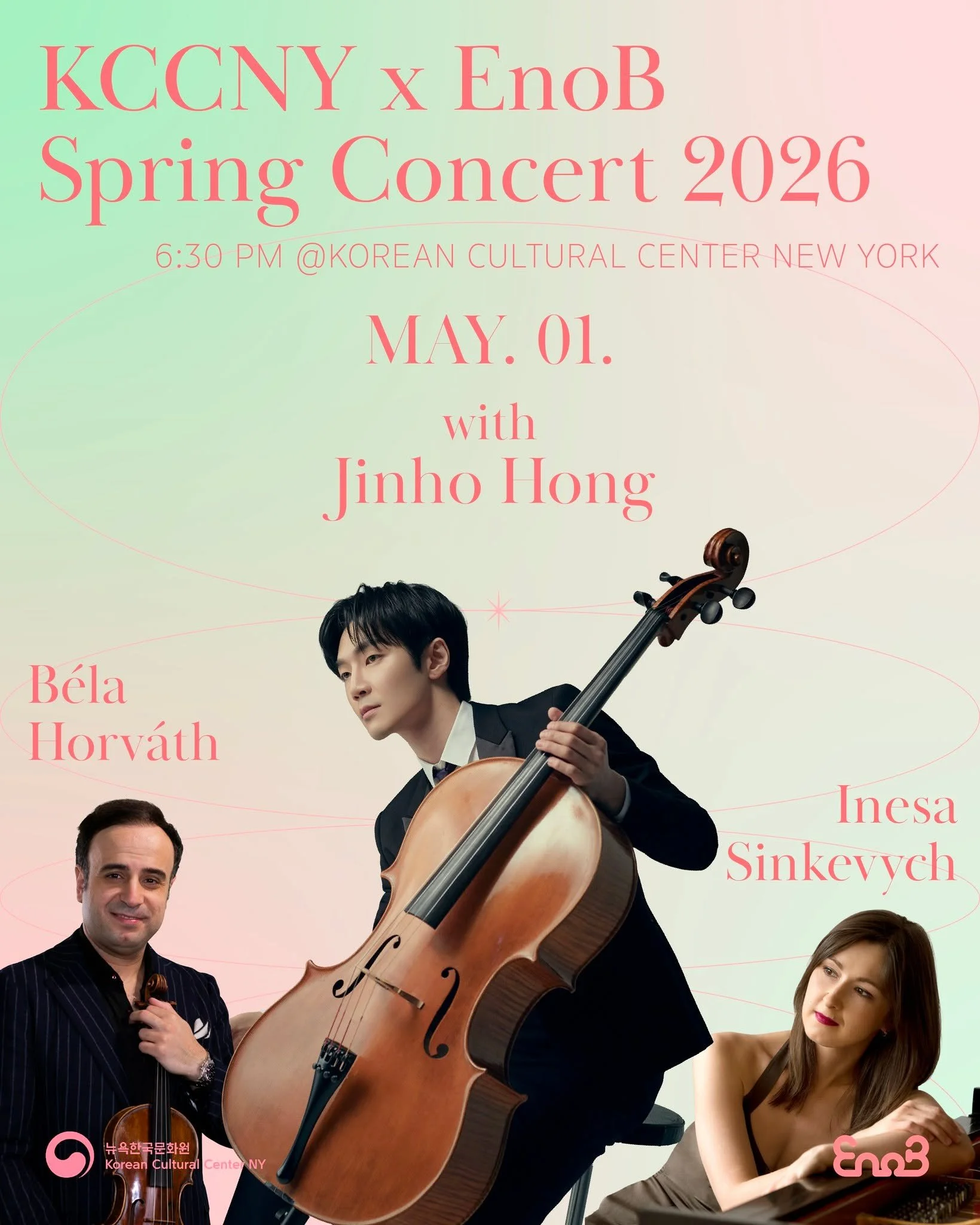 🎻 KCCNY(@kccny) x EnoB Spring Concert 2026 
Featuring Jinho Hong(@jinho_hong)
Cello &amp; Chamber Music

5월 1일, 첼리스트 홍진호의 뉴욕 데뷔 무대에 특별한 아티스트들이 함께합니다.

자작곡과 챔버 레퍼토리를 아우르는 섬세하고 완성도 높은 앙상블 무대를 직접 경험해보세요.

📅 Friday, May 1, 2026 at 6:30 PM
📍 Korean Cul