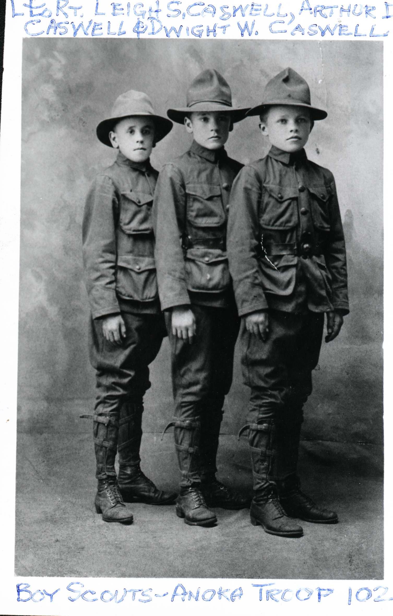 Arthur D. Caswell (middle) as a Boy Scouts circa 1910