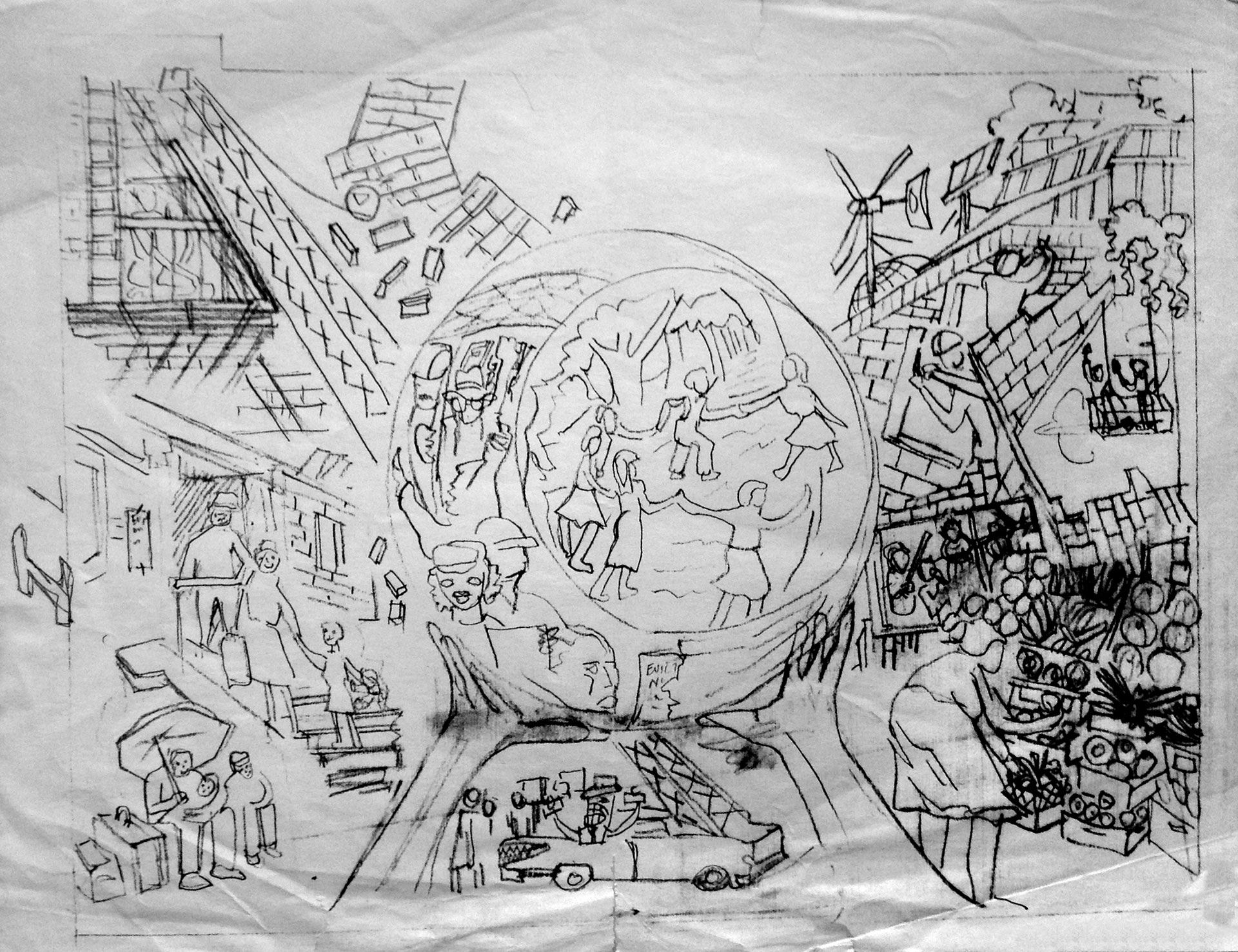   Eva Cockcroft’s sketch for the collective mural   Courtesy of Rikki Asher  