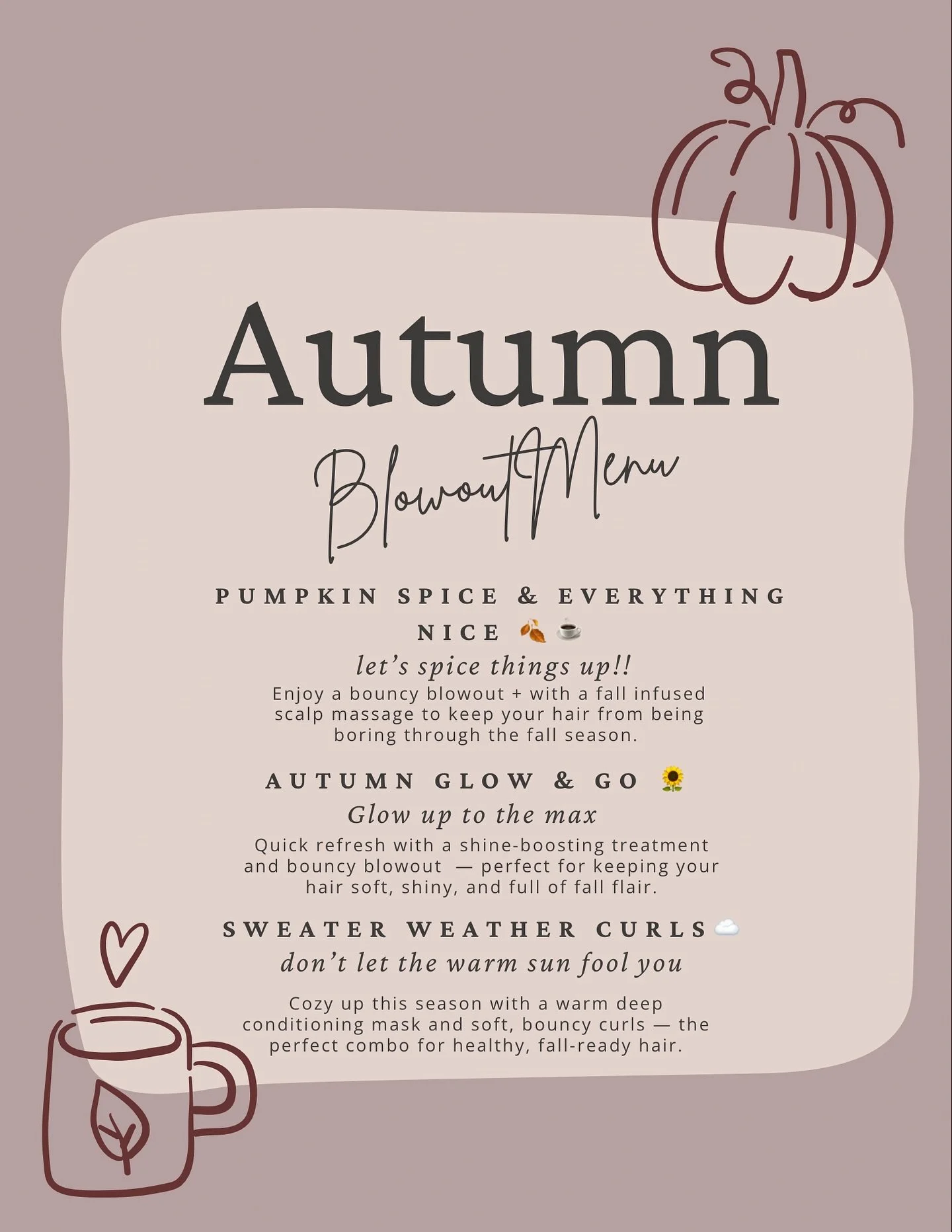 Halloween may be over, but before we jump into holiday hair, let&rsquo;s soak up cozy vibes with our warm, autumn-inspired blowouts and nourishing masks 🫶🏼🍁

Booking open now to the Wednesday before thanksgiving 🍂🍁🦃🍗
#salongiving #thanksgiving