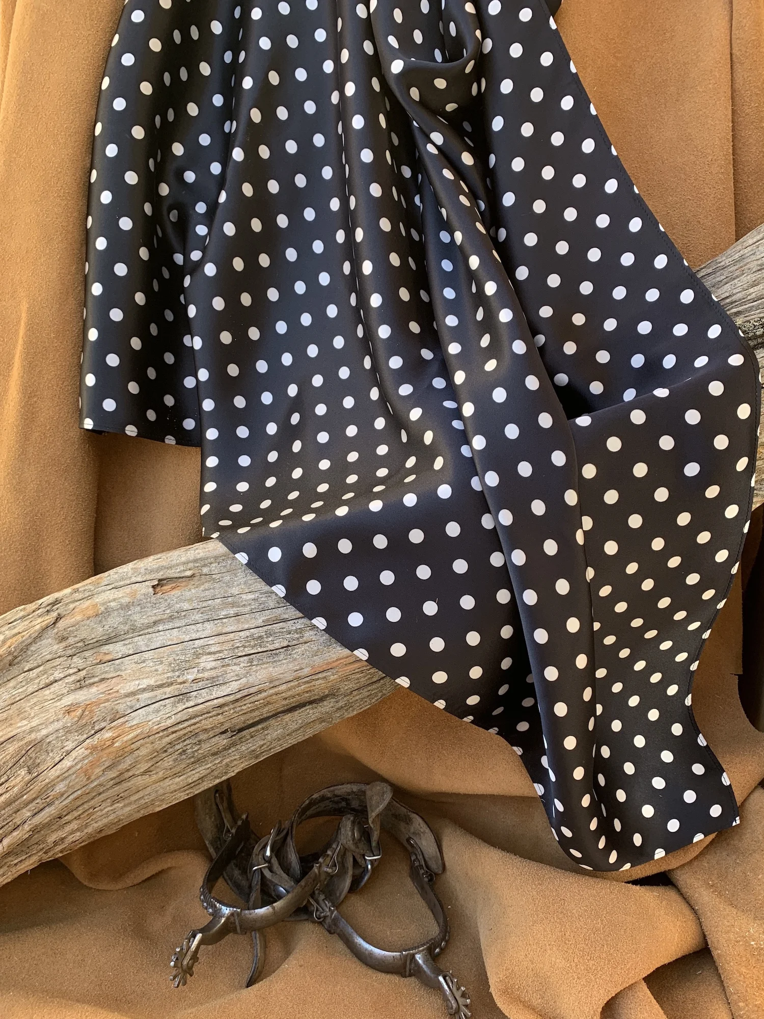 Black Polka Dot Charmeuse Silk Wild Rag