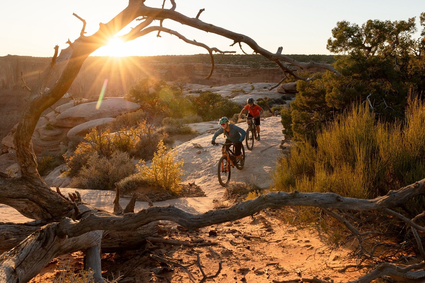 Springtime for our crew means it&rsquo;s time to migrate to the Utah desert. Our Desert Skills MTB Retreat kicks off this week. Brown pow, slickrock, and epic sunsets! 🏜️✨

📸: @moab_photographer 

#bikewithfriends #ridetheearth #ridebikesbehappy #u