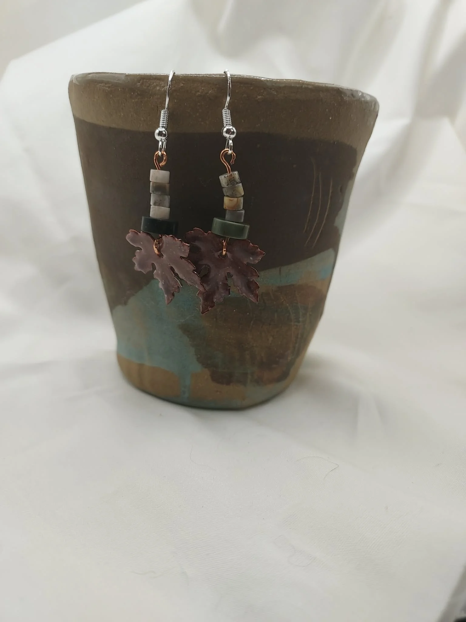Enamel Maple Leaf and Agate Earrings