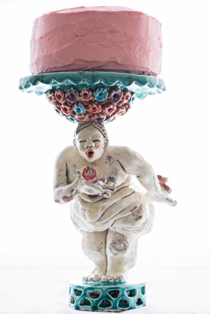 Tara Barnes-Stumpf (American, b. 1987), To Have and to Hold Cake stand, 2016 Terracotta 15” x 9.75” x 11.75” IMoDD 2016.137 Gift of the Artist